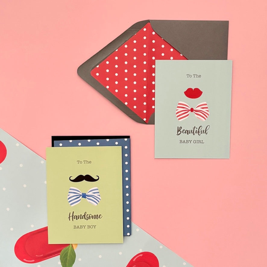 Beautiful Baby Girl Vintage Lips and Bow Newborn Greeting Card