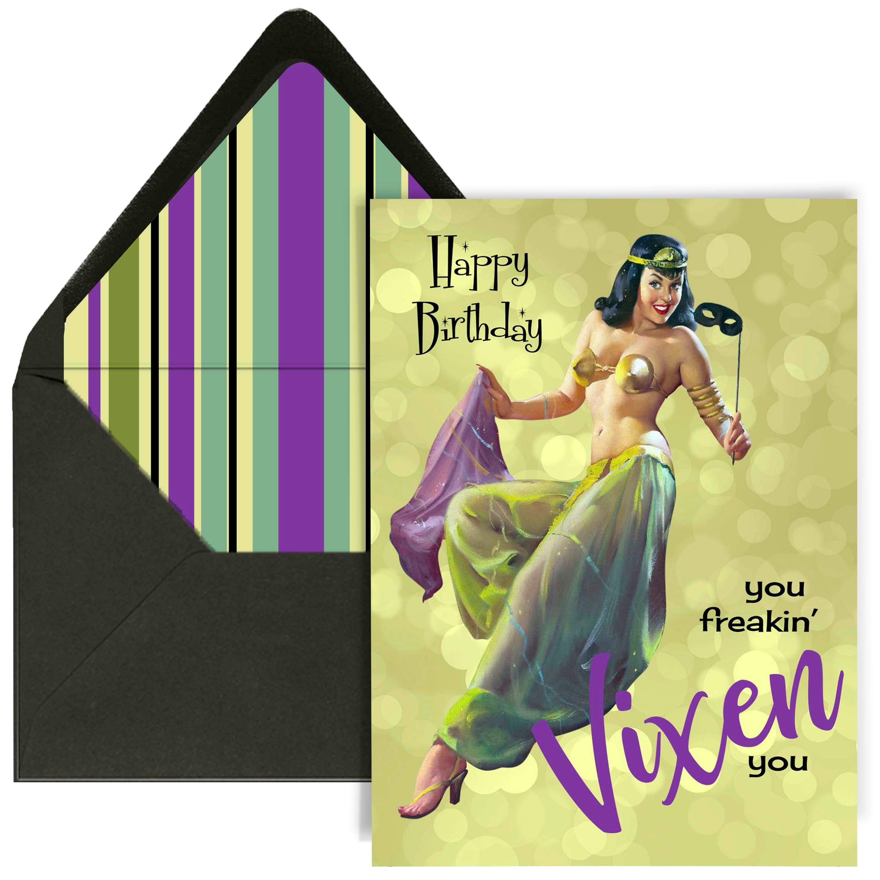 Sexy Vintage Pinup Vixen Masquerade Birthday Card