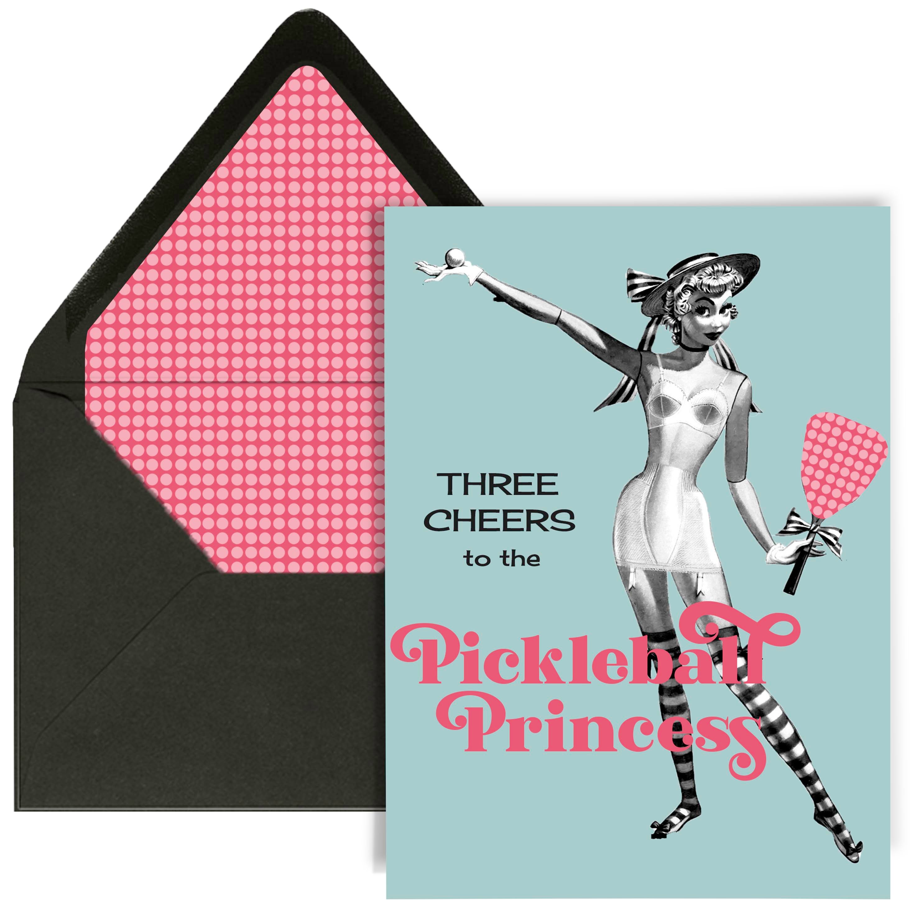 Pickleball Princess Three Cheers Vintage Birthday Congratulation Card