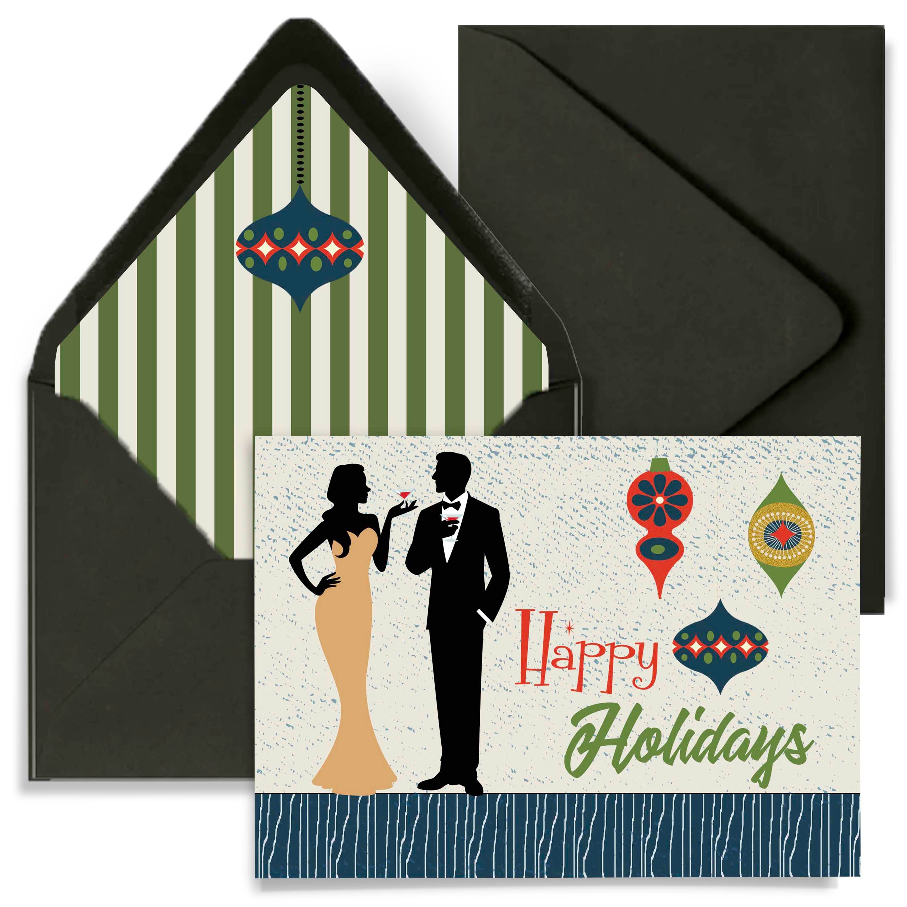 Retro Ornament Swanky Mid Century Couple Holiday Card