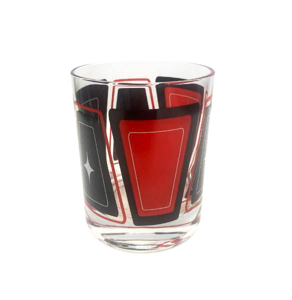 Red and Black Retro Blocks Vintage Inspired Whiskey Cocktail Glass