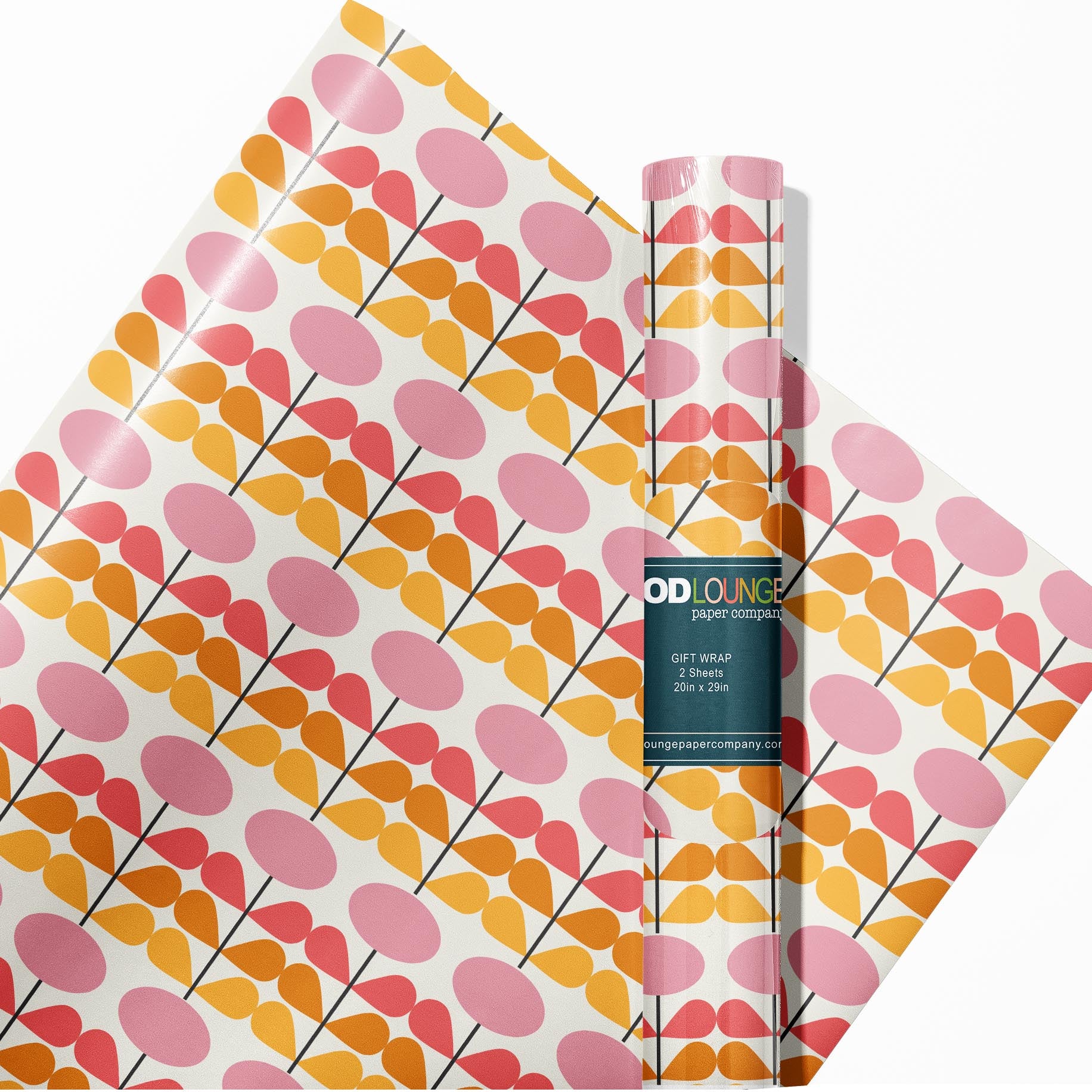 Pink Mid Century Modern Flower Gift Wrap Craft Sheet