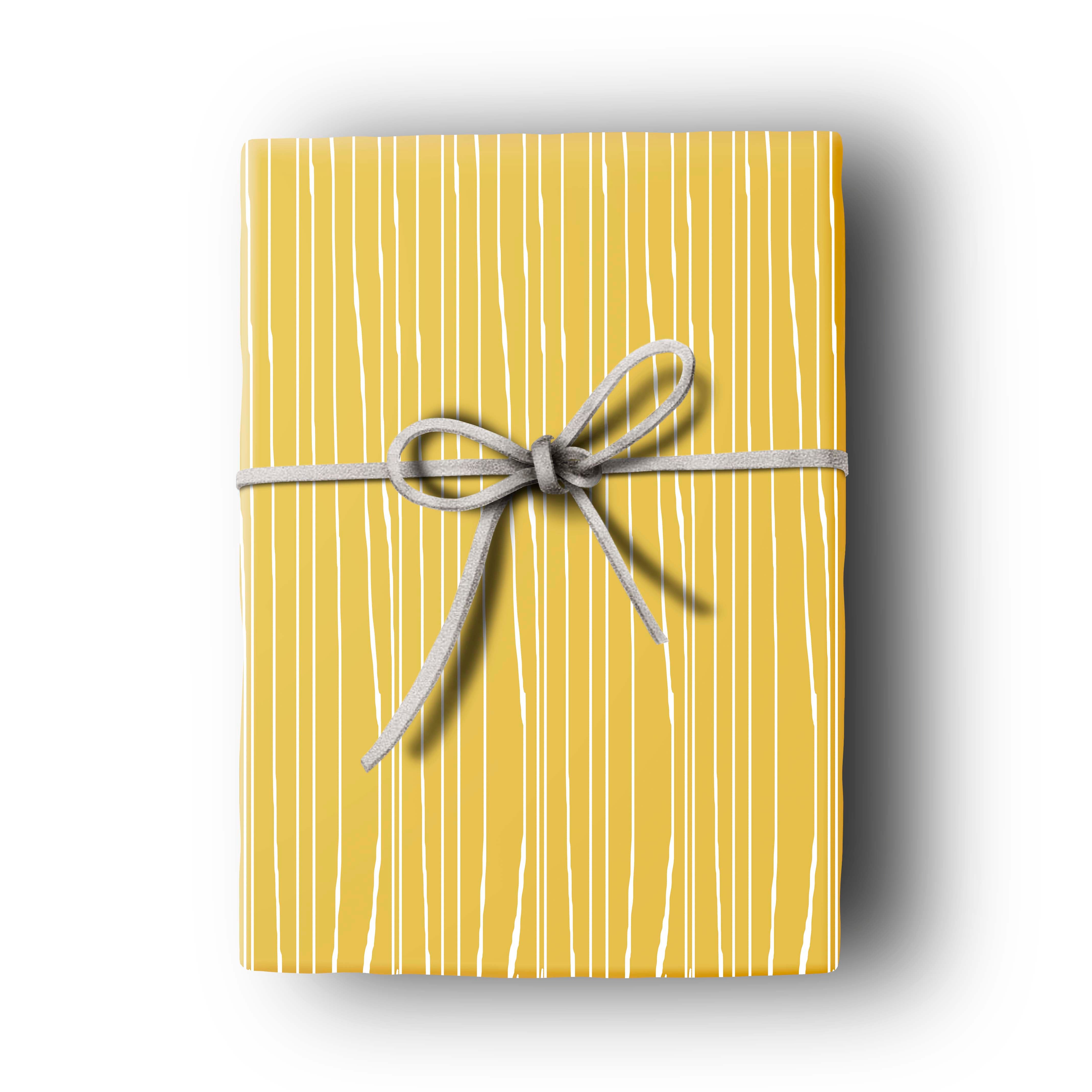 Worn Stripe Gift Wrap Blue and Yellow Double Sided Set of 2