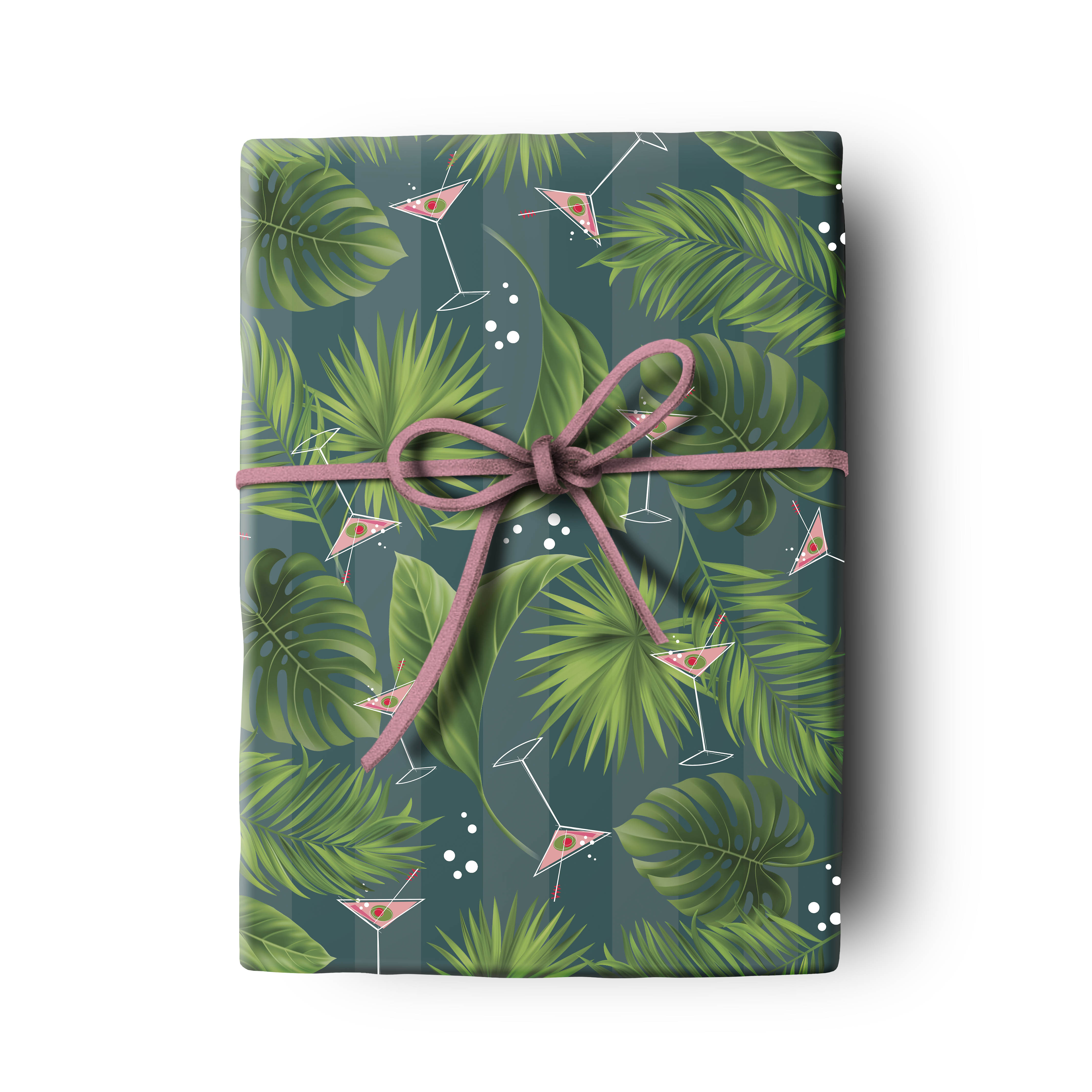 Palm and Pink Martini Double Sided Gift Wrap Set of 2