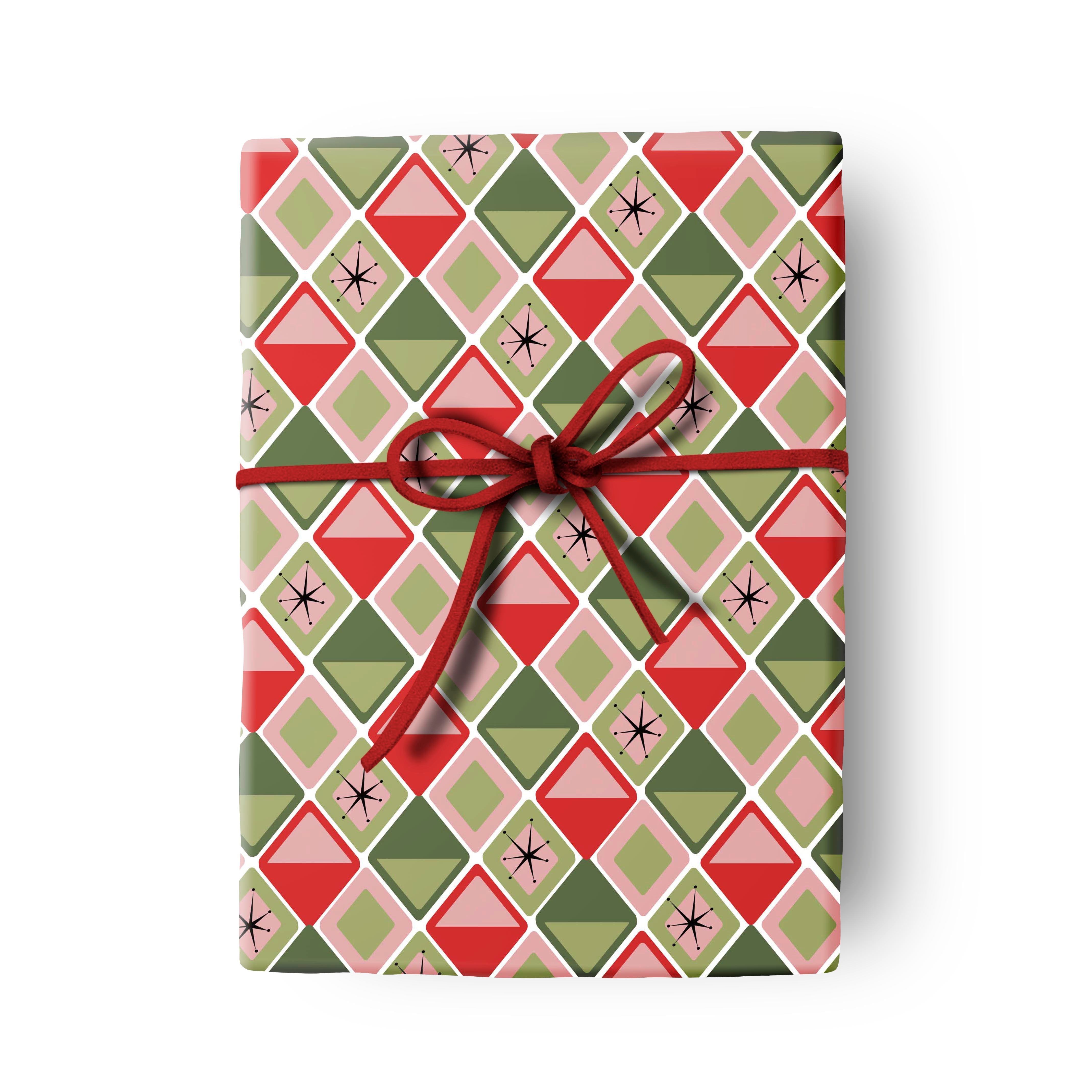 Diamonds Geometric Mid Century Modern Double Sided Gift Wrap Craft Sheets Set of 2