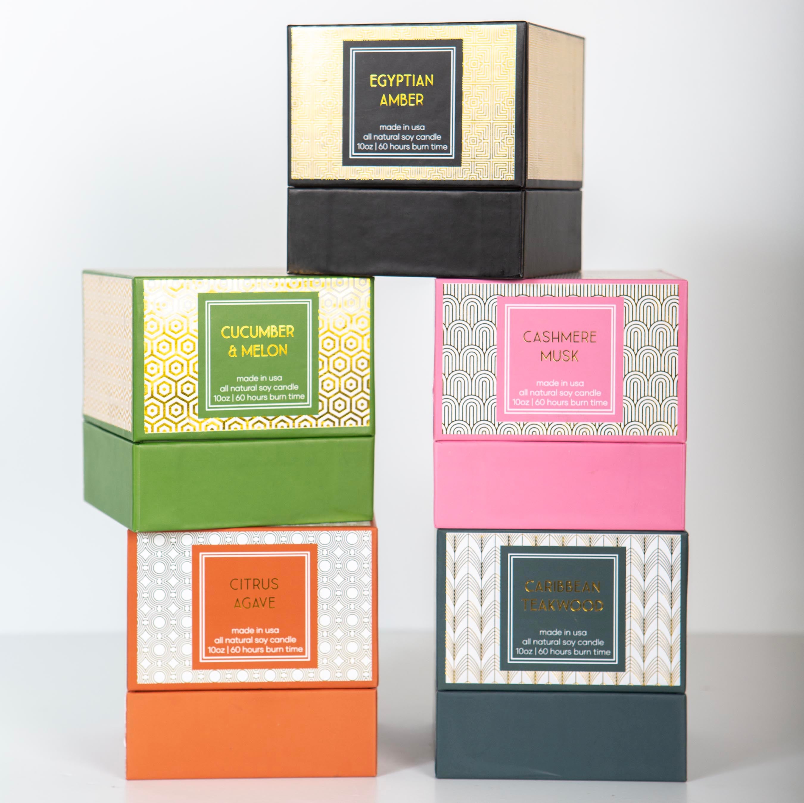 Orange Citrus Agave Mid Century Modern Gold Foil Boxed Candle
