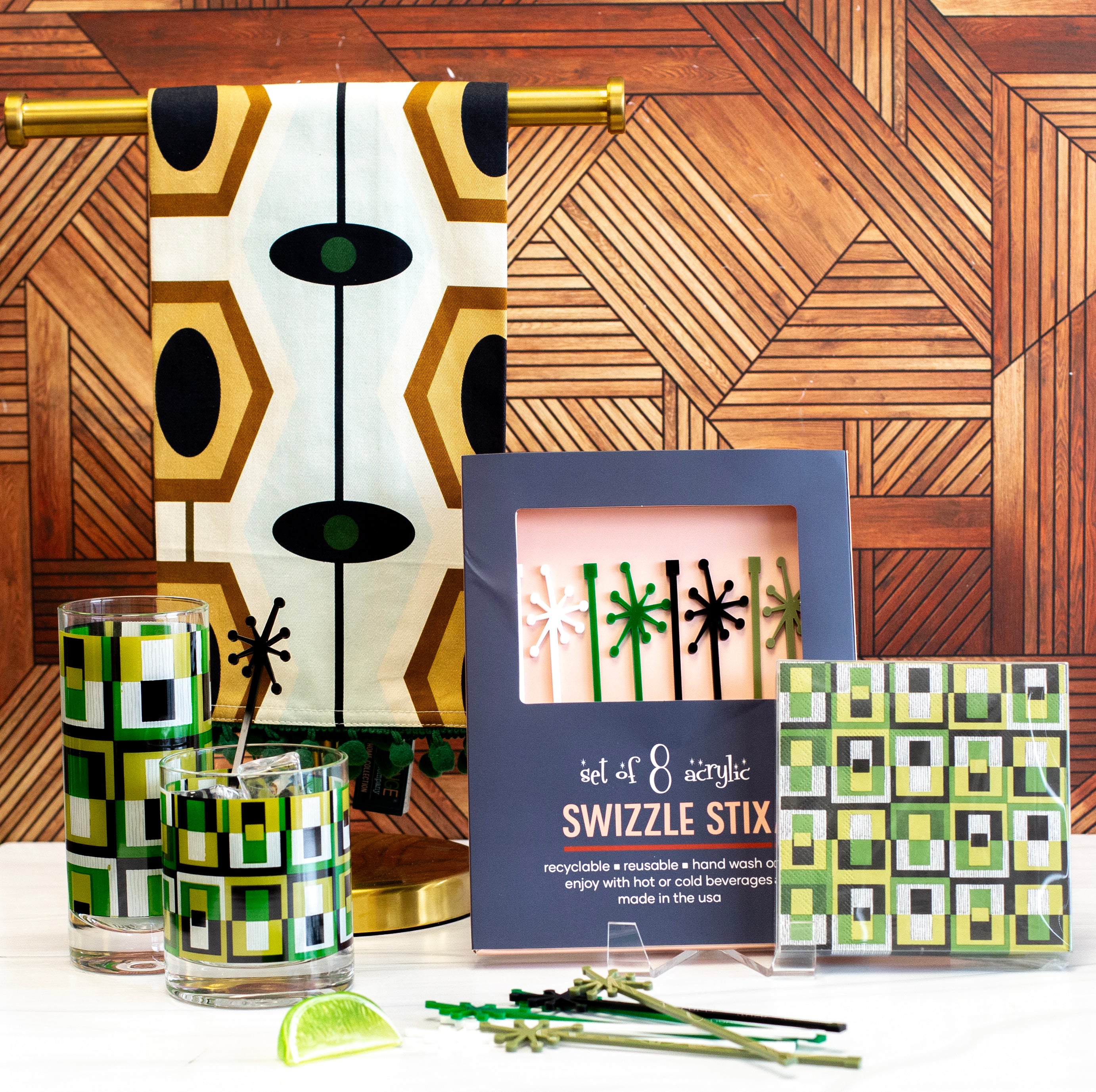 Green Rectangle Mid century Modern Barware Collection