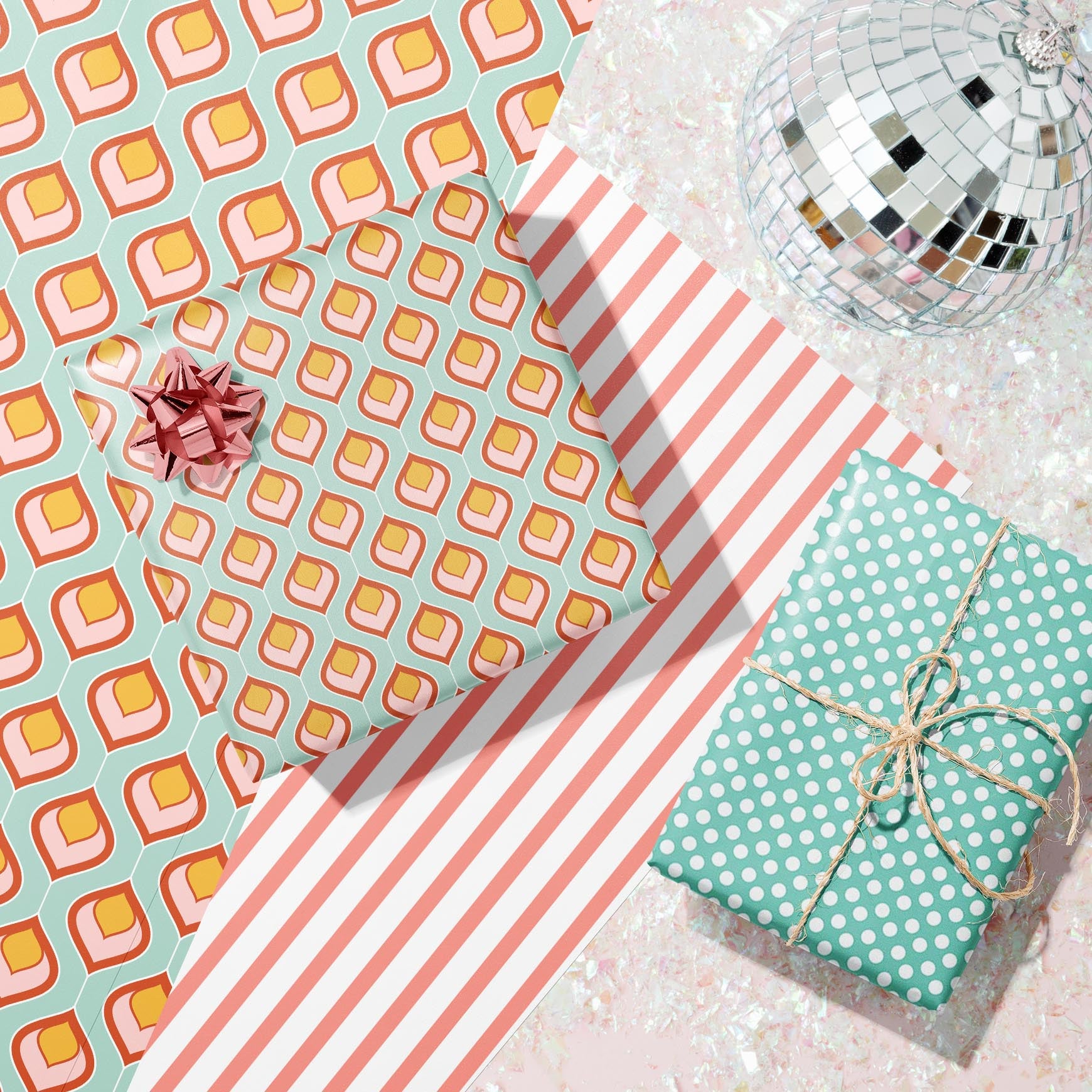 Aqua Mod Flame Mid Century Modern Gift Wrap Craft Sheet