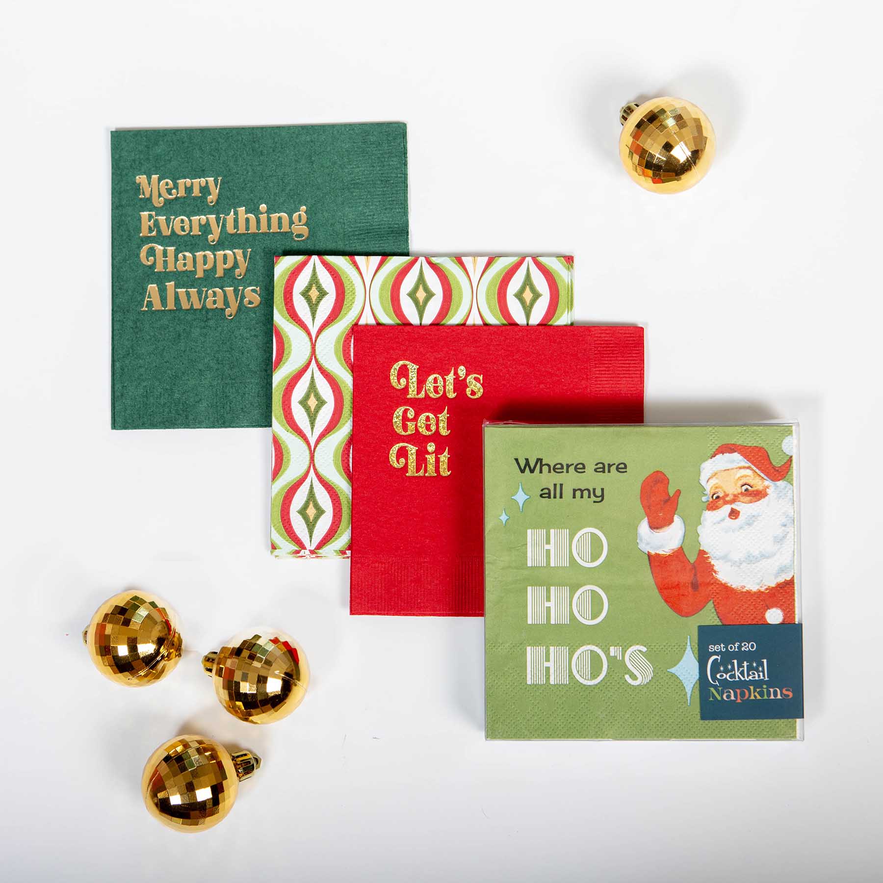 Santa Hos Funny Retro Holiday Cocktail Beverage Napkin