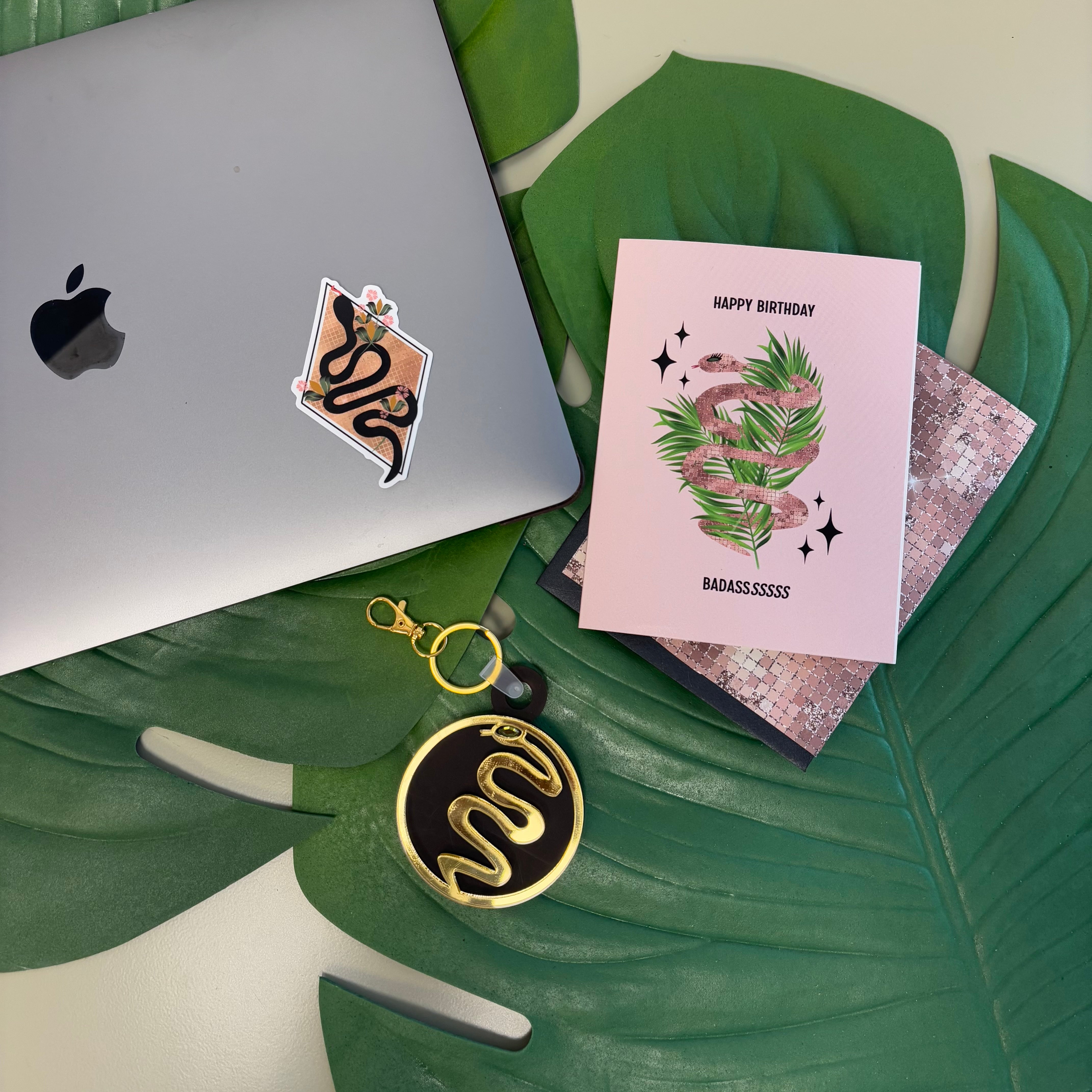 Snake and Lotus in Diamond Matte Vinyl Sticker
