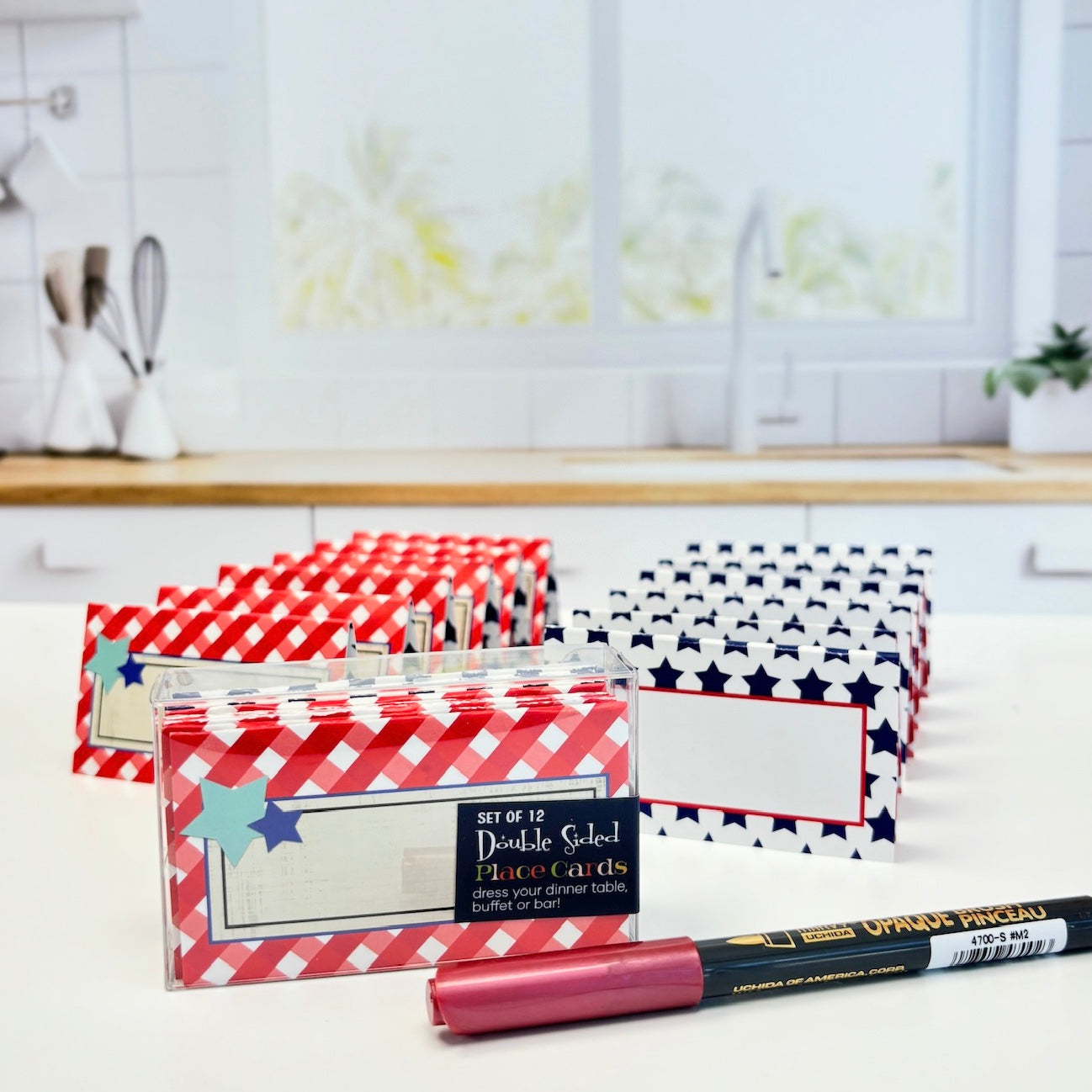 Patriotic Stars Blue and Red Double Sided Place Cards