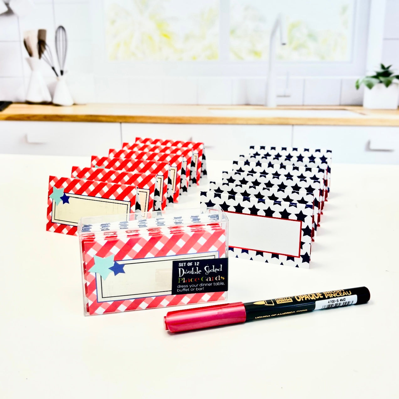 Patriotic Stars Blue and Red Double Sided Place Cards