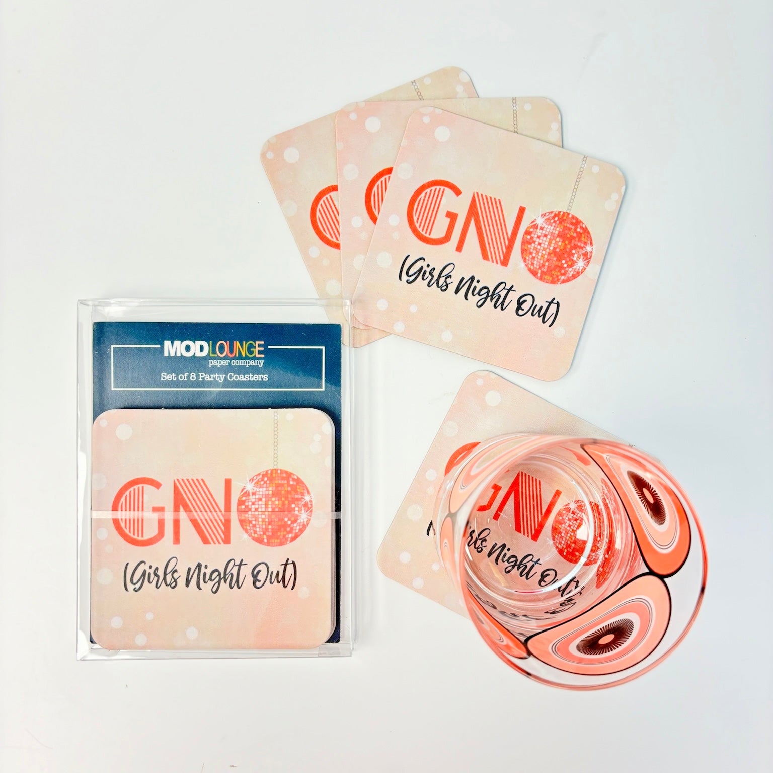 Girls Night Out GNO Disco Ball Pink Paper Coasters