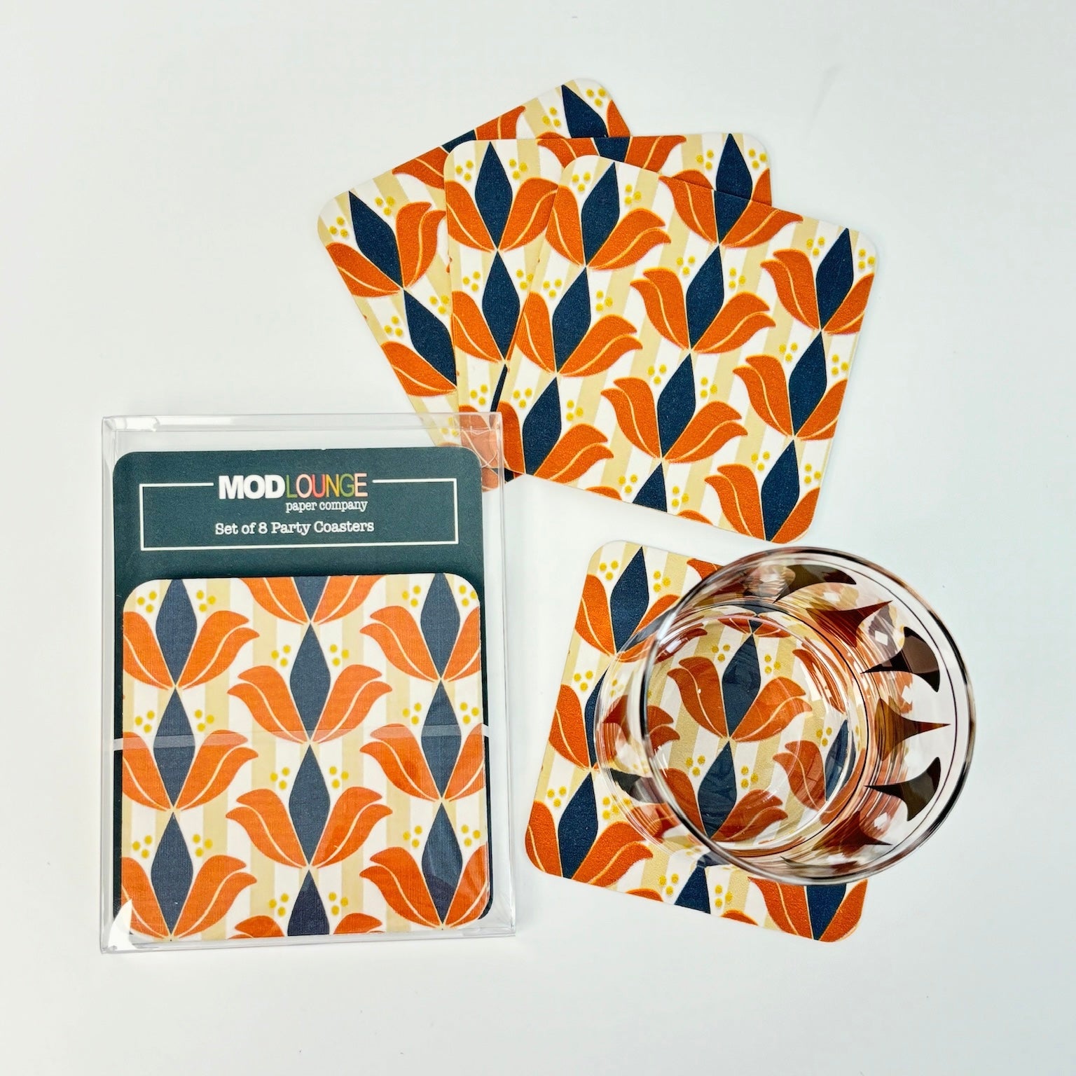 Lotus Mid Century Modern Paper Coaster Set