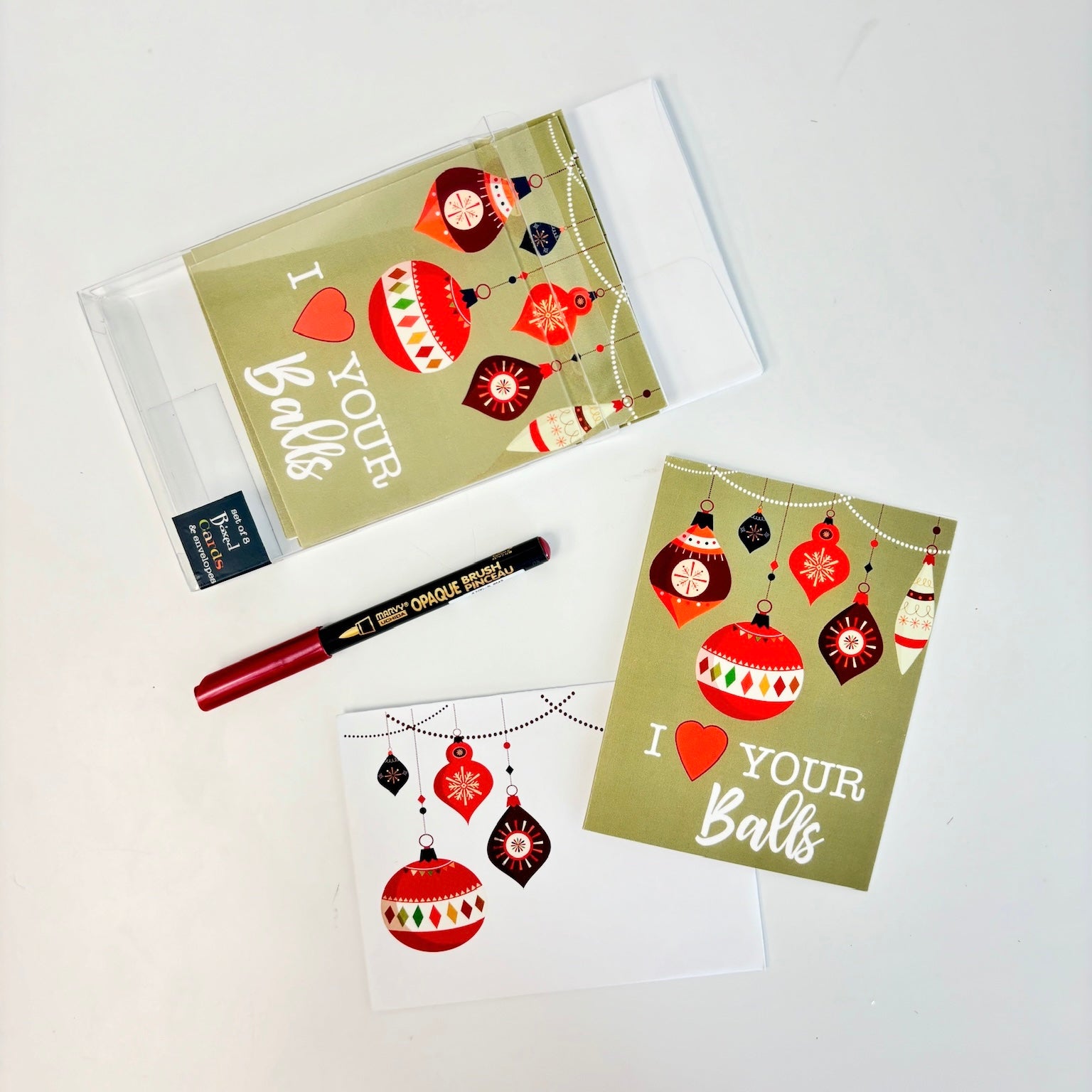 I Heart Your Balls Retro Ornament Boxed Holiday Greeting Card