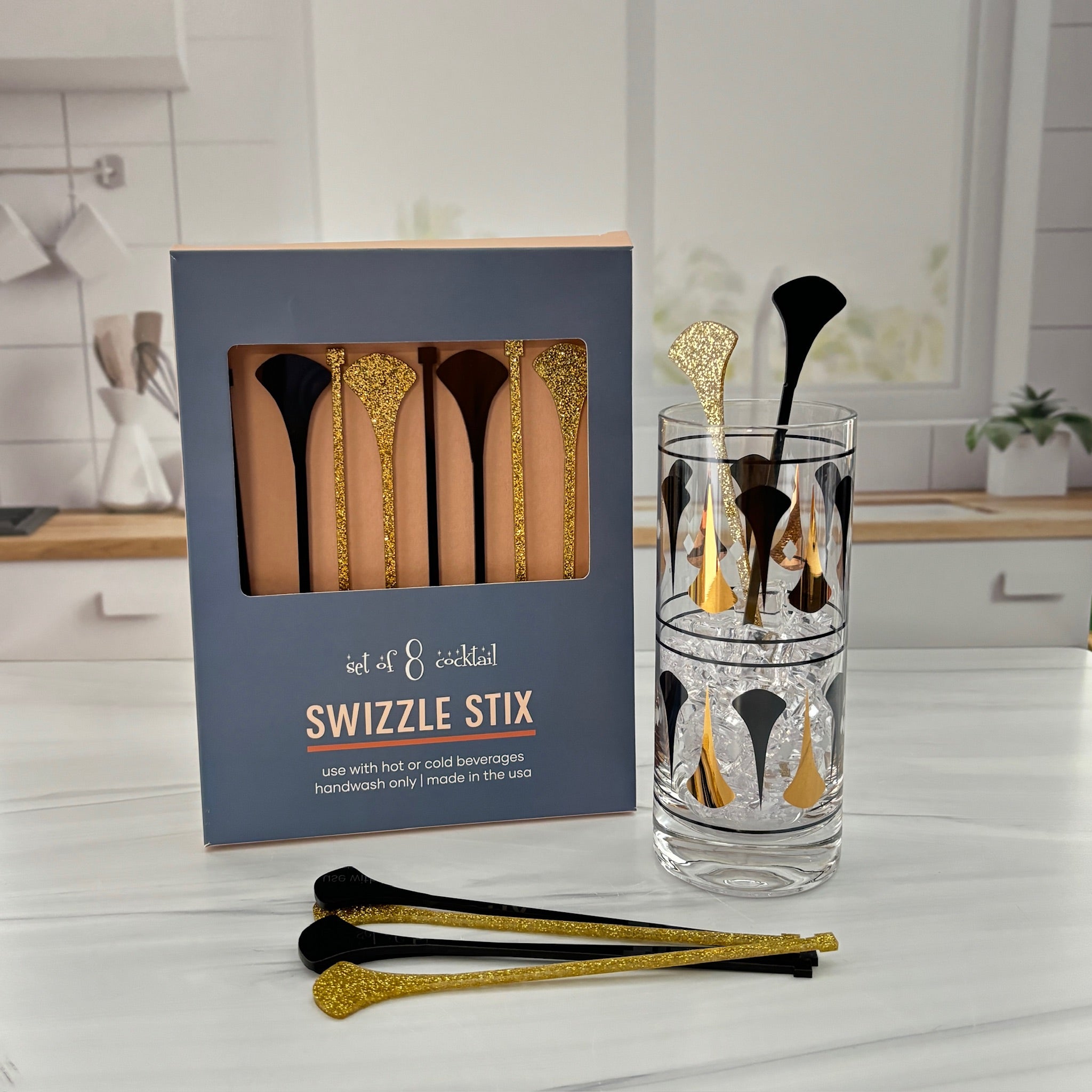 Black and Gold Dart Mid Century Barware Acrylic Drink Stirrers