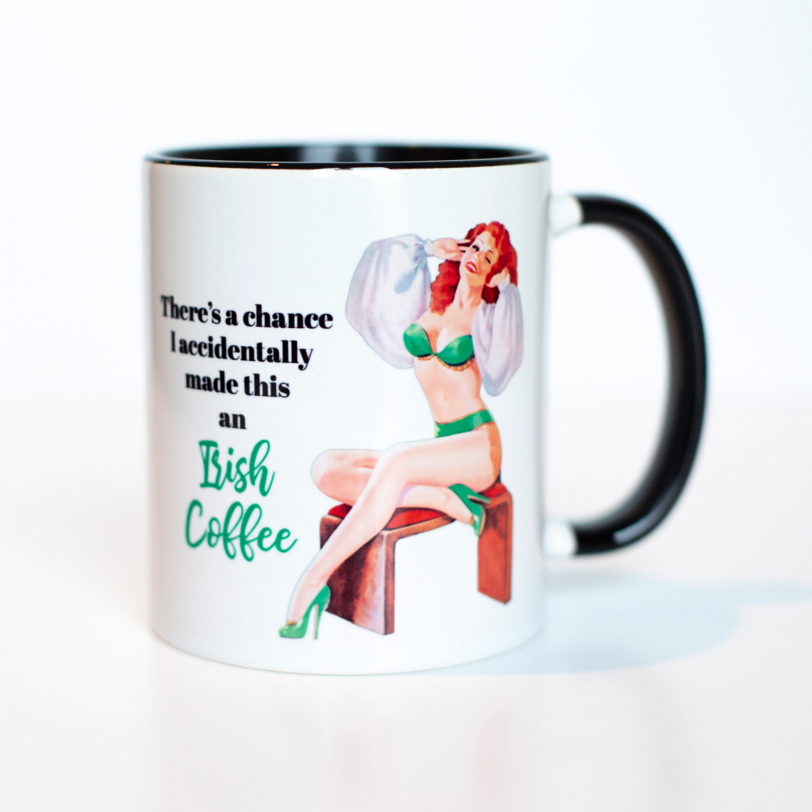 This vintage pinup coffee mug gives you something special to wake up to besides the coffee! This vibrant mug features inside/handle color that will enhance the most creative of designs.