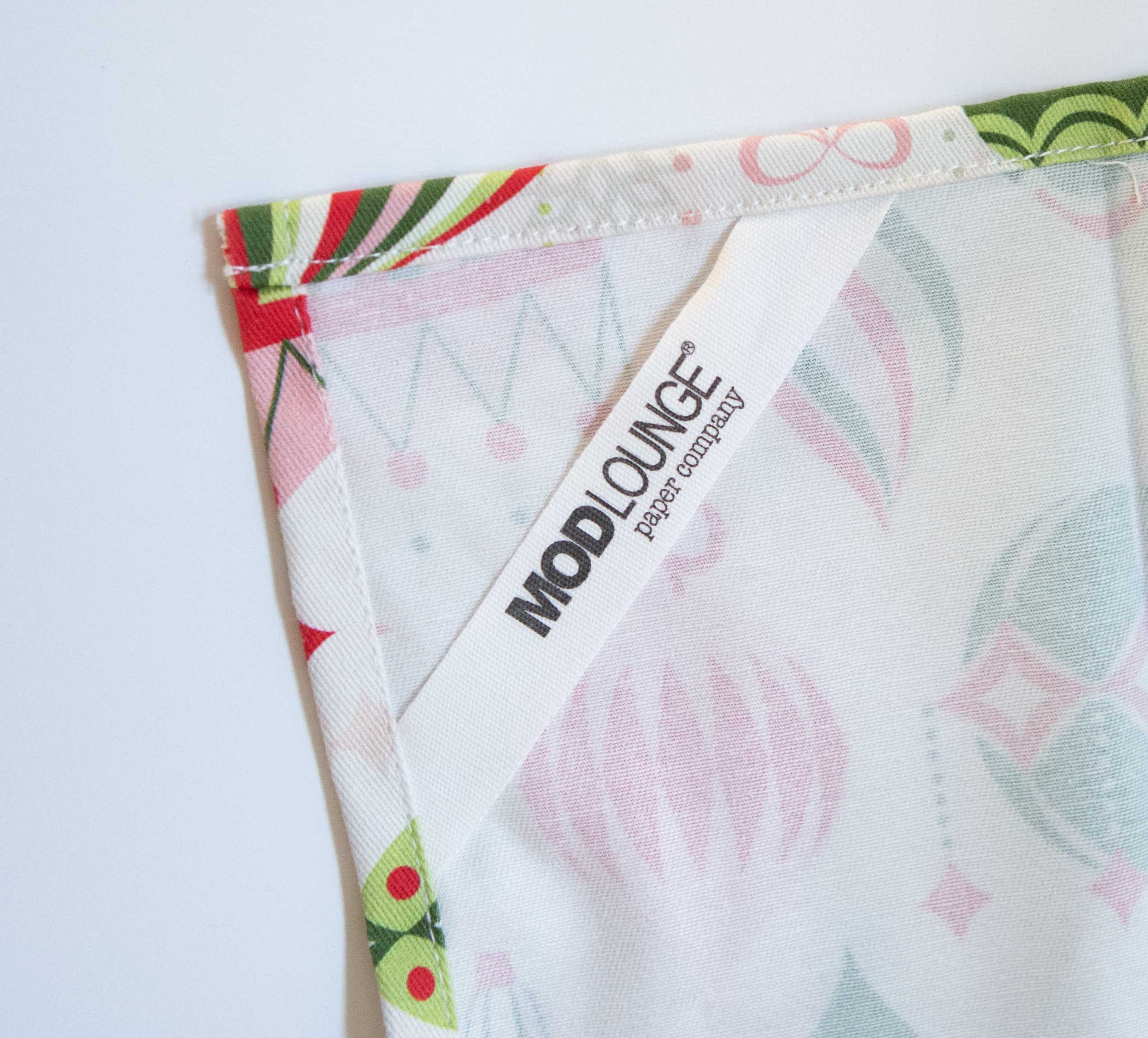 Holiday Mid century Modern Ornaments Tea Towel with Trim