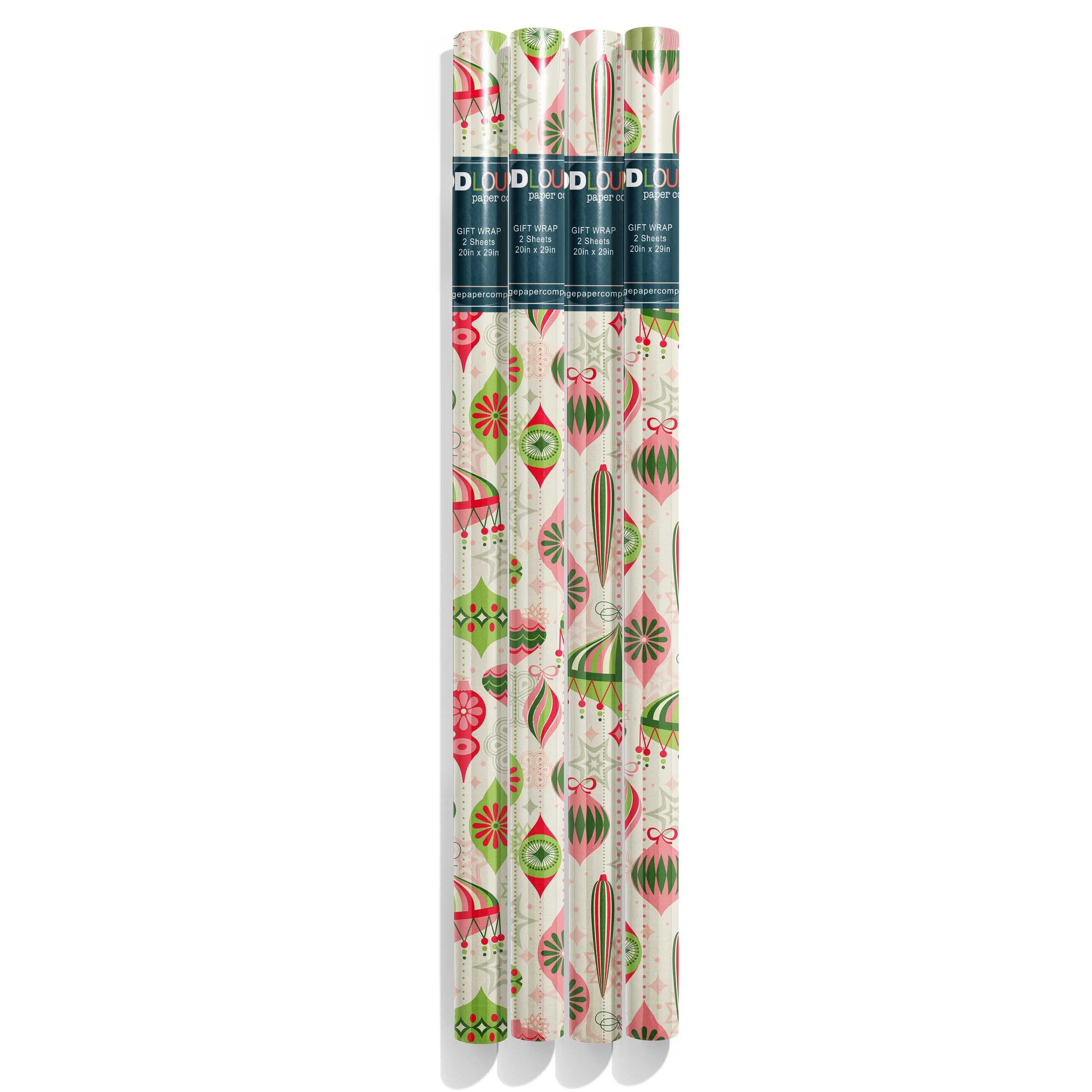 Holiday MCM Retro Ornaments Double Sided Holiday Gift Wrap Set of 2