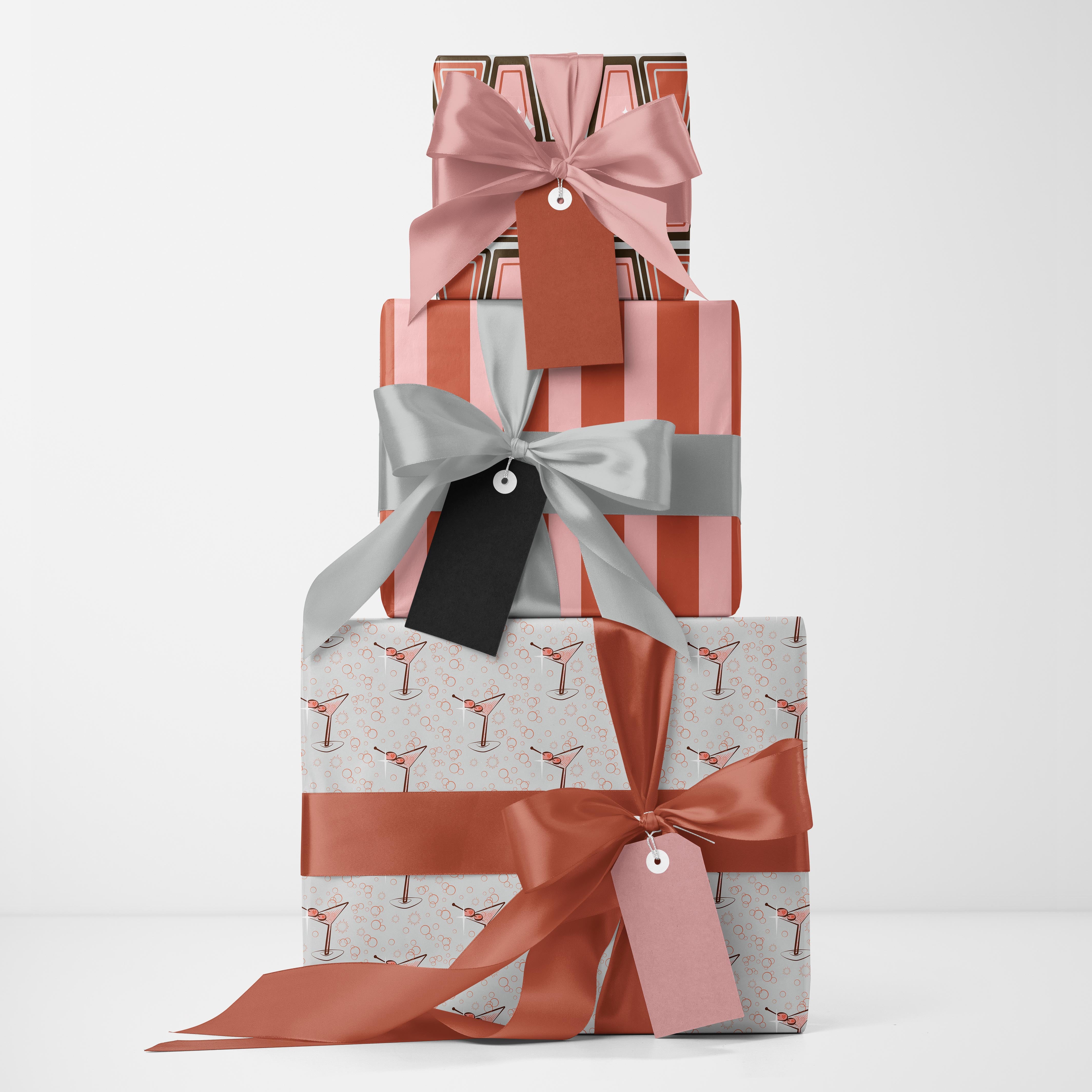 Martini Mid Century Modern Cocktail Gift Wrap Craft Sheets