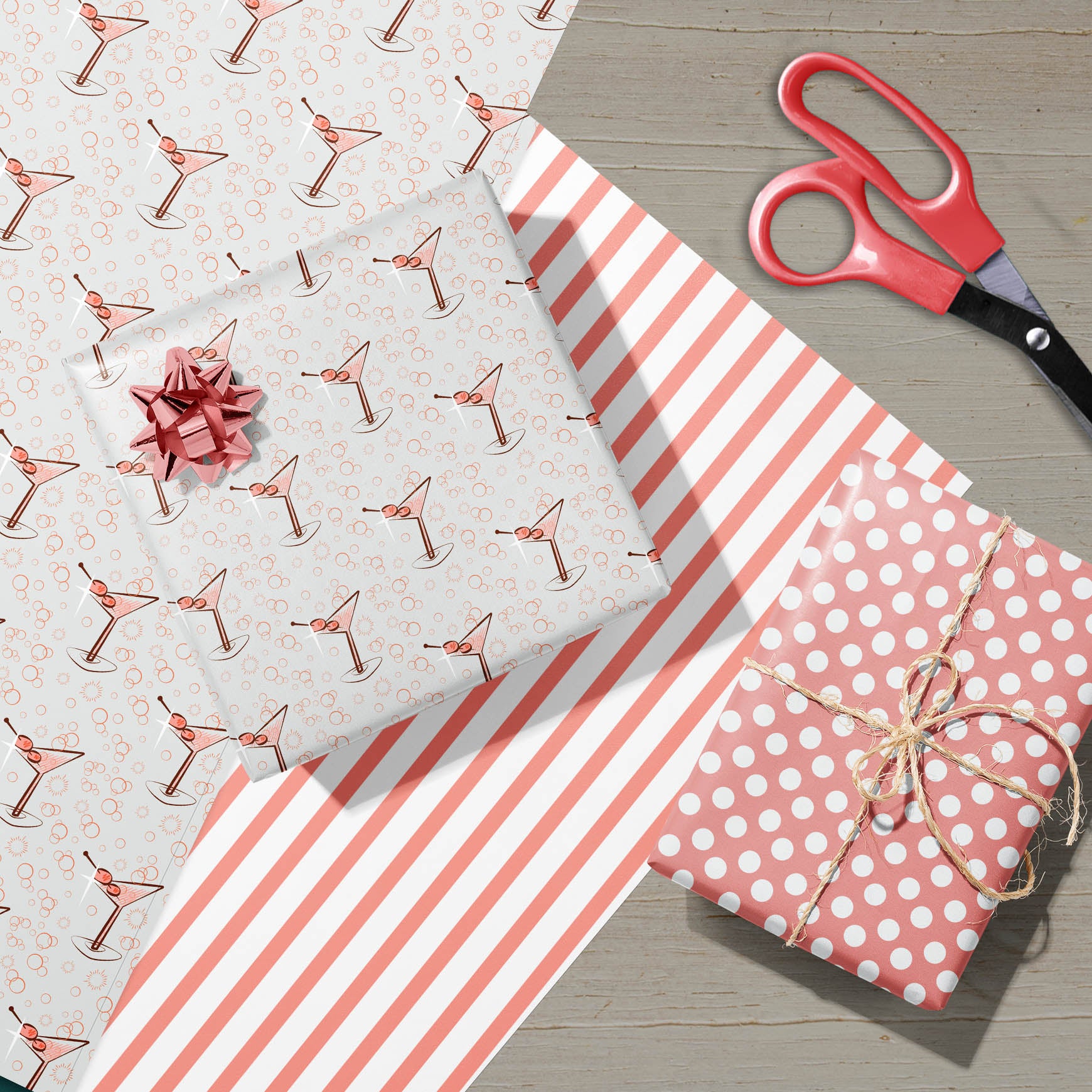 Martini Mid Century Modern Cocktail Gift Wrap Craft Sheets