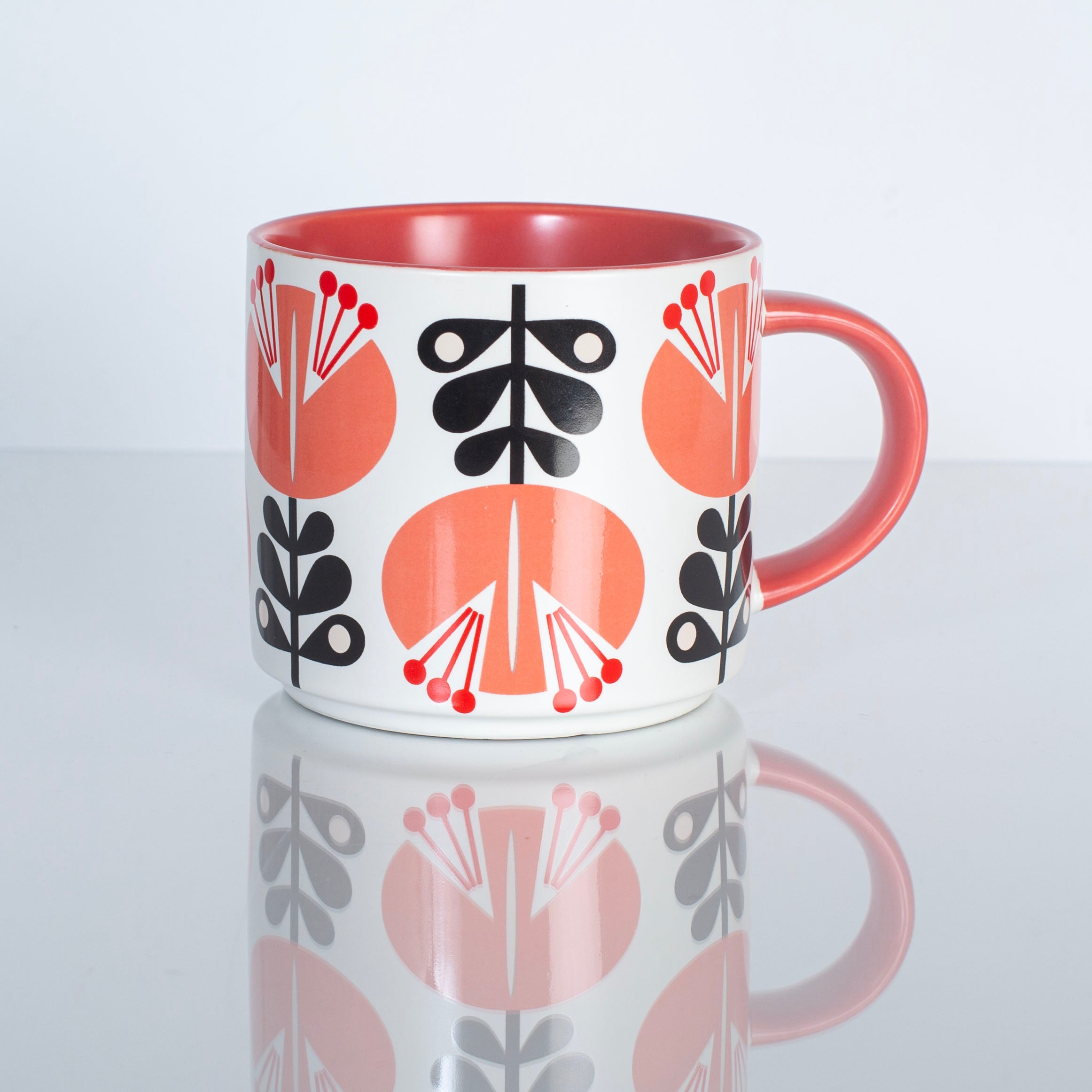 Coral Lily Flower Mid Century Modern Stackable Matte Coffee Mug
