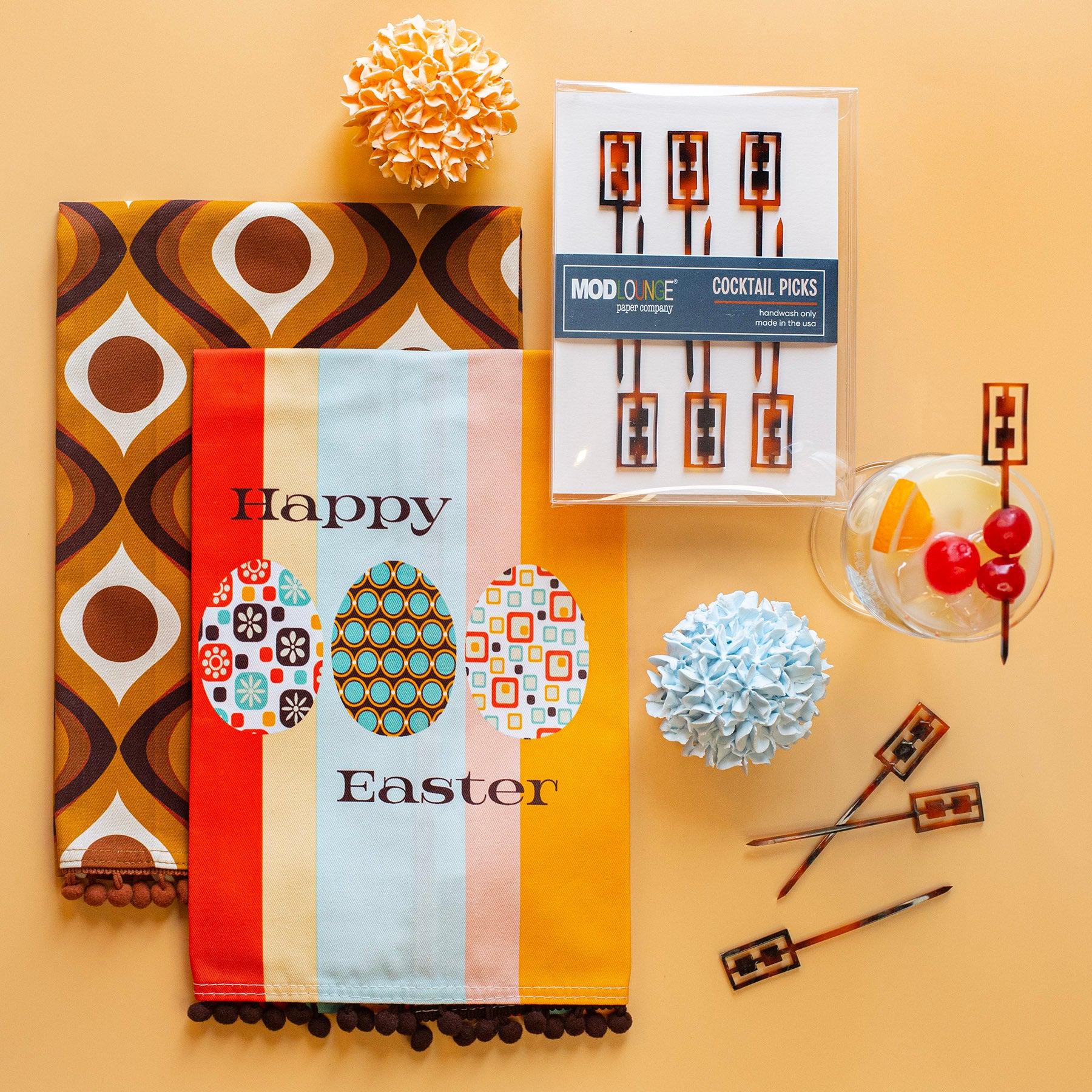 Easter Mid Century Modern Egg Decorative Tea Towel with Trim