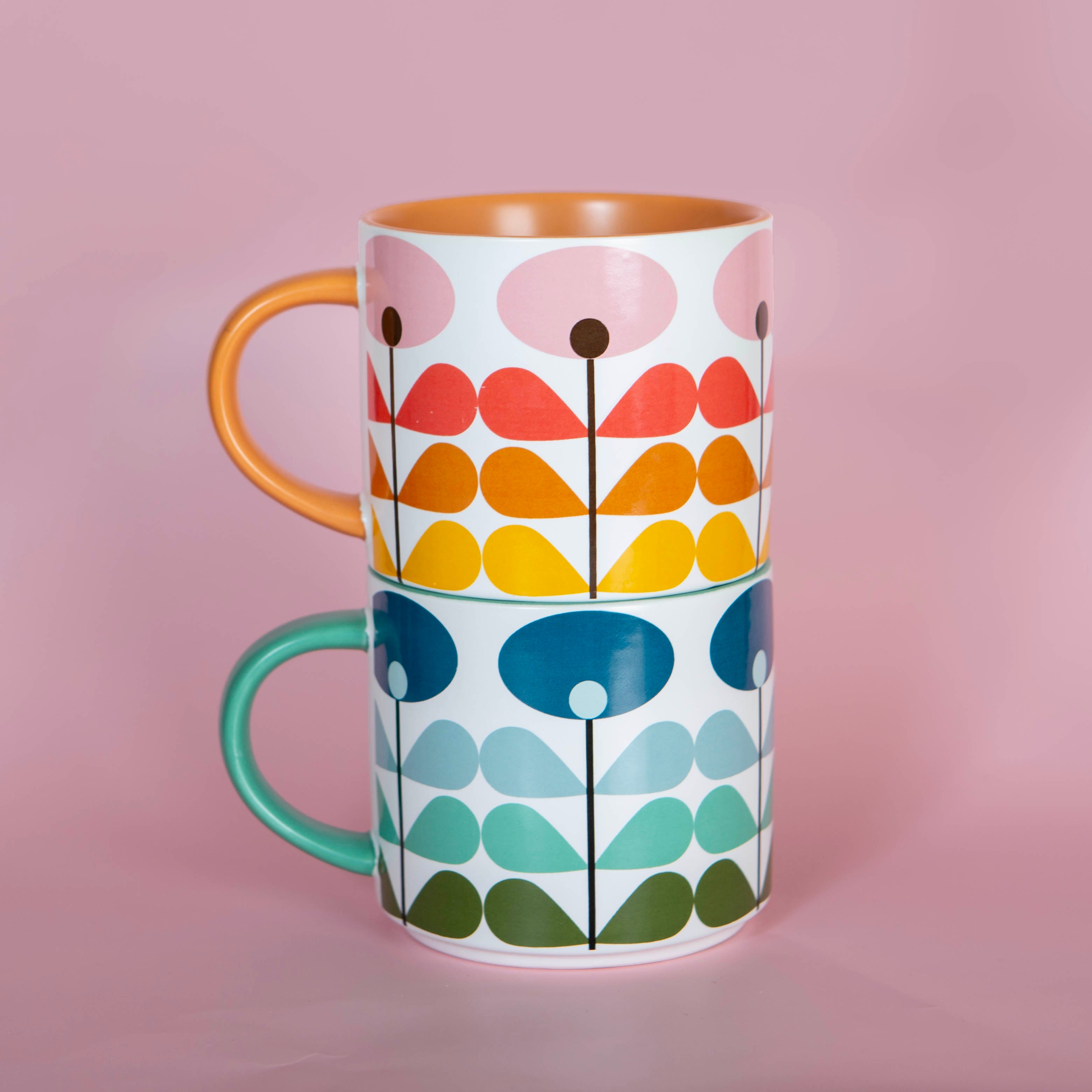 Pink Mid Century Modern Flower Stackable Matte Coffee Mug