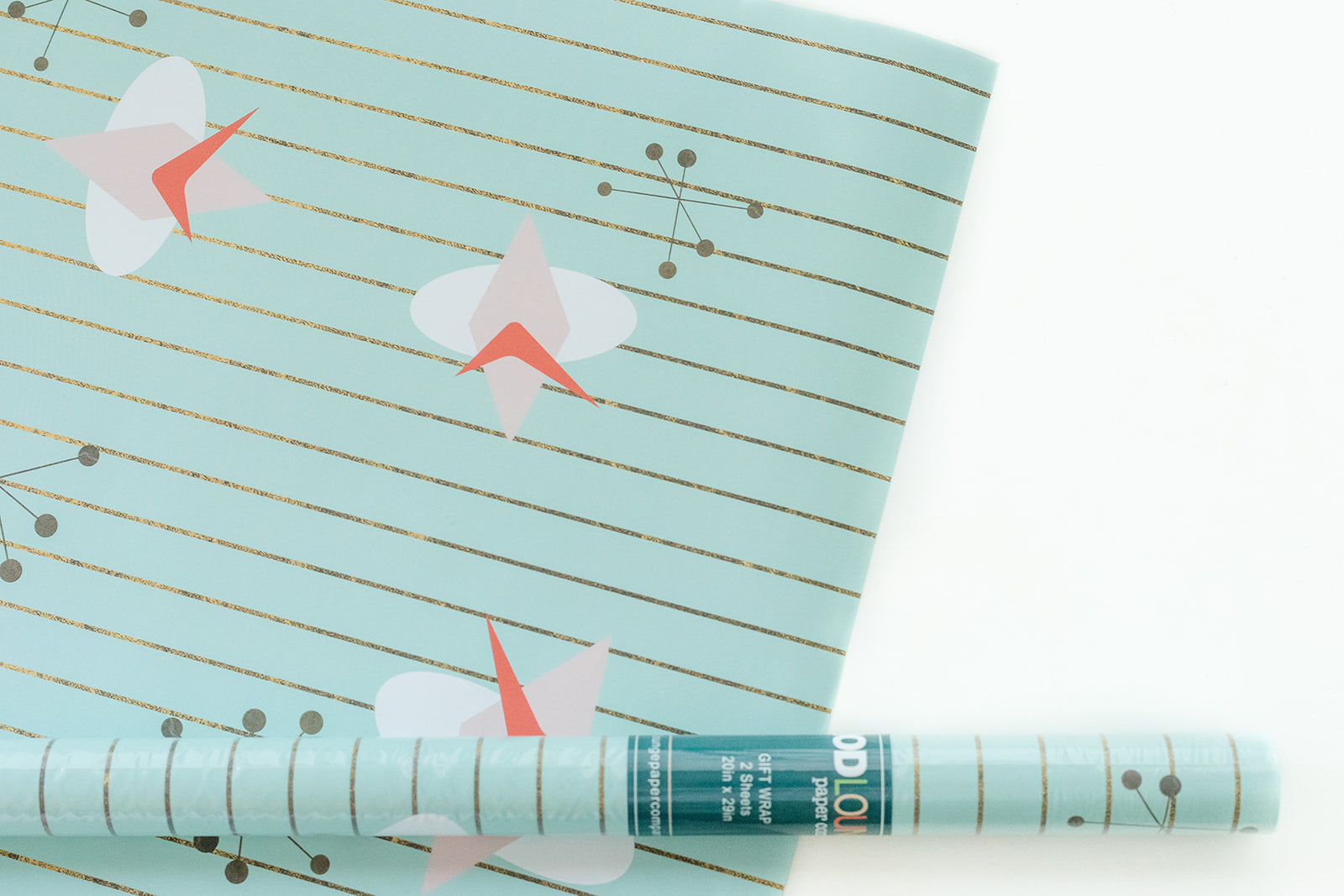 Aqua Retro Cosmic Atomic Mid Century Modern Gift Wrap Sheet
