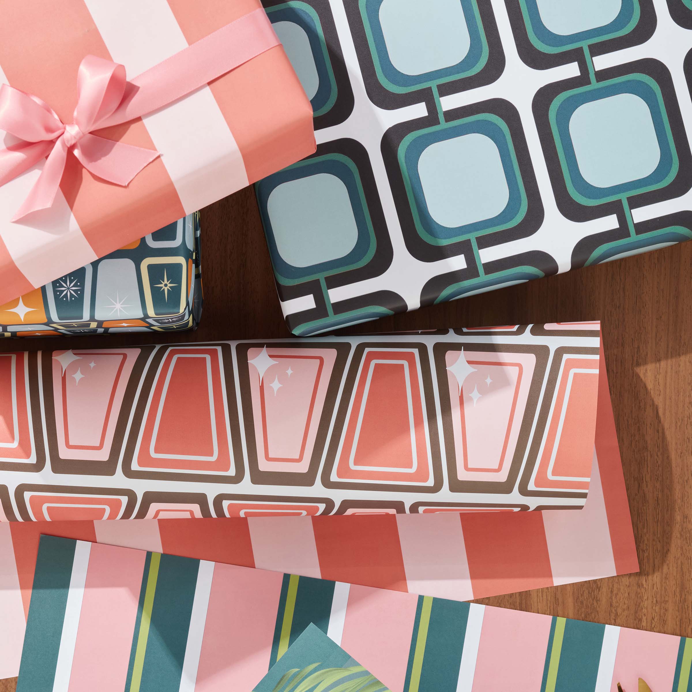 Blue Retro Squares Mid Century Modern Gift Wrap Craft Sheets