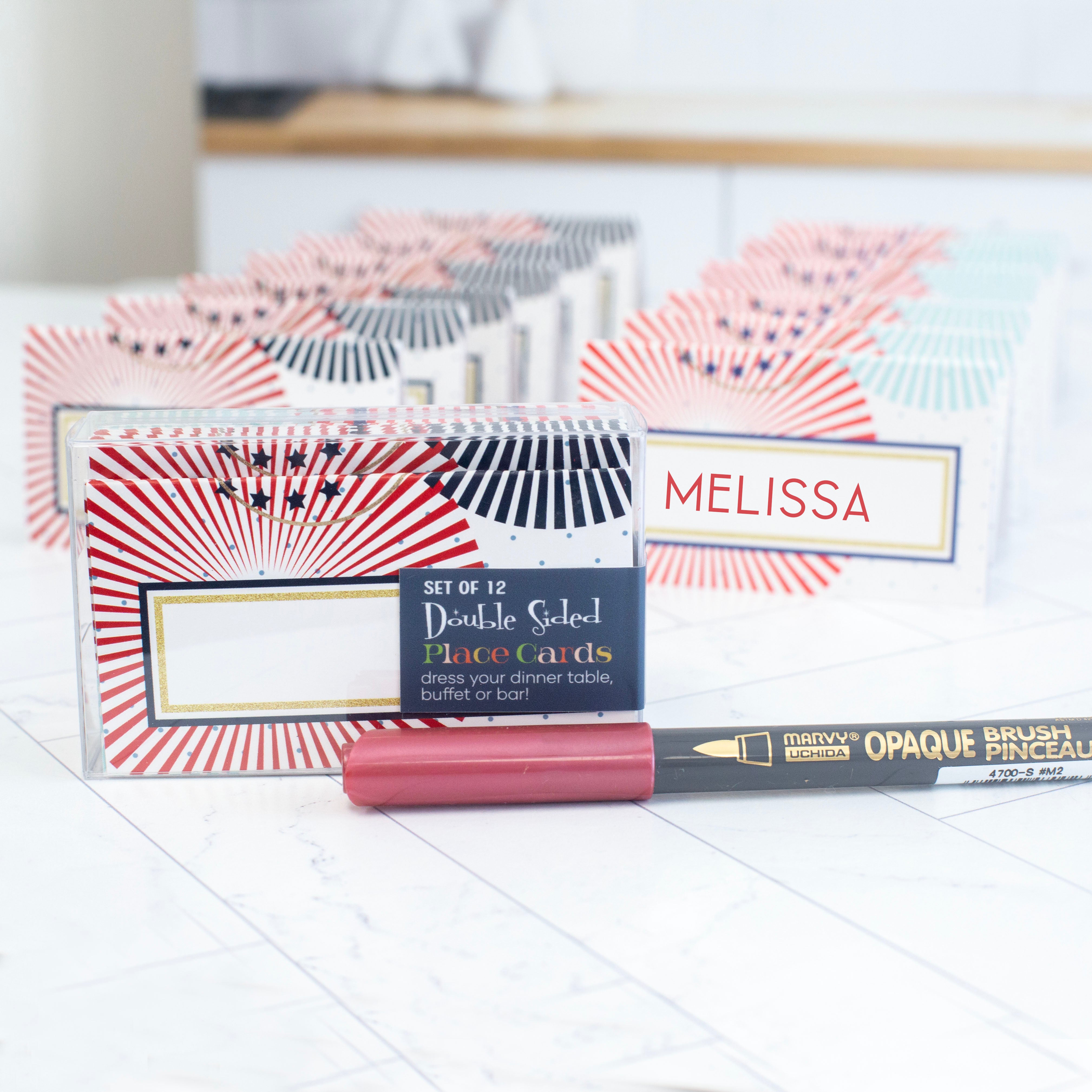 Retro Starburst Patriotic Double Sided Place Cards