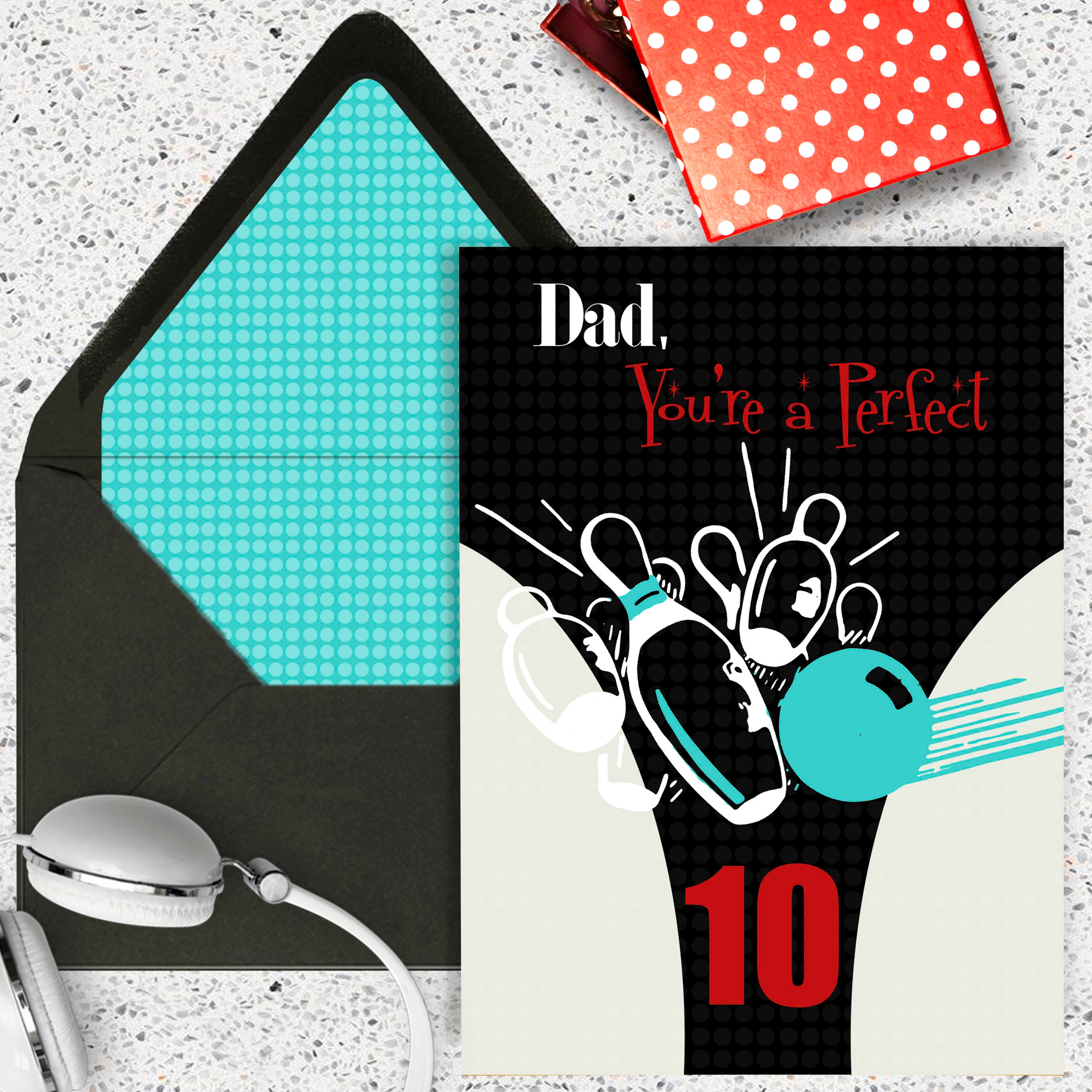 Dad You're A Perfect 10 Retro Bowling Greeting Card