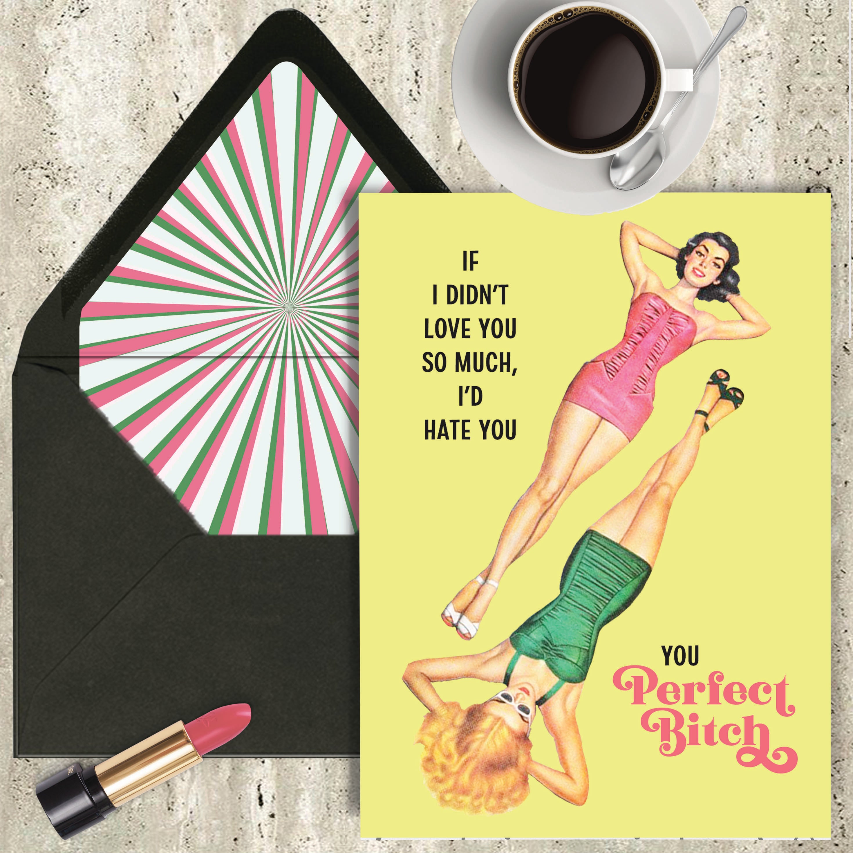 Funny Perfect Bitch Vintage Pinup Friendship Card