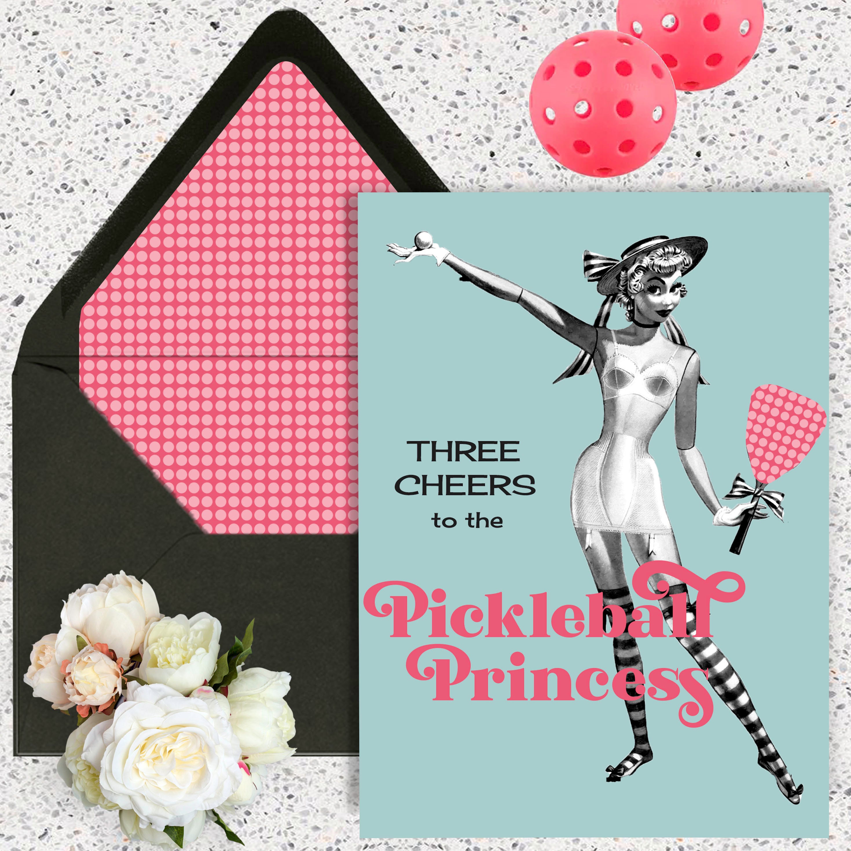 Pickleball Princess Three Cheers Vintage Birthday Congratulation Card