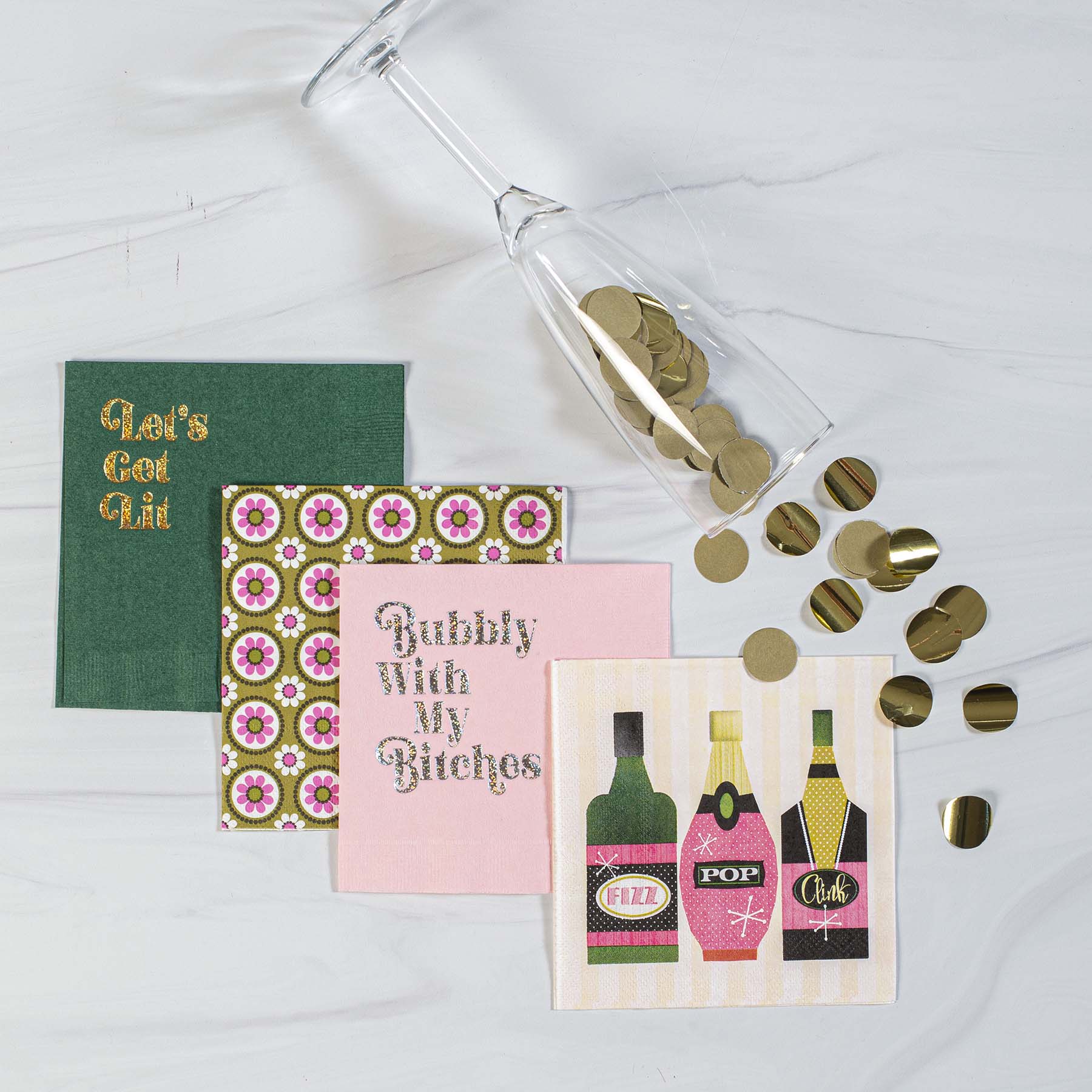 Retro Groovy Floral Pink and Green Cocktail Beverage Napkin