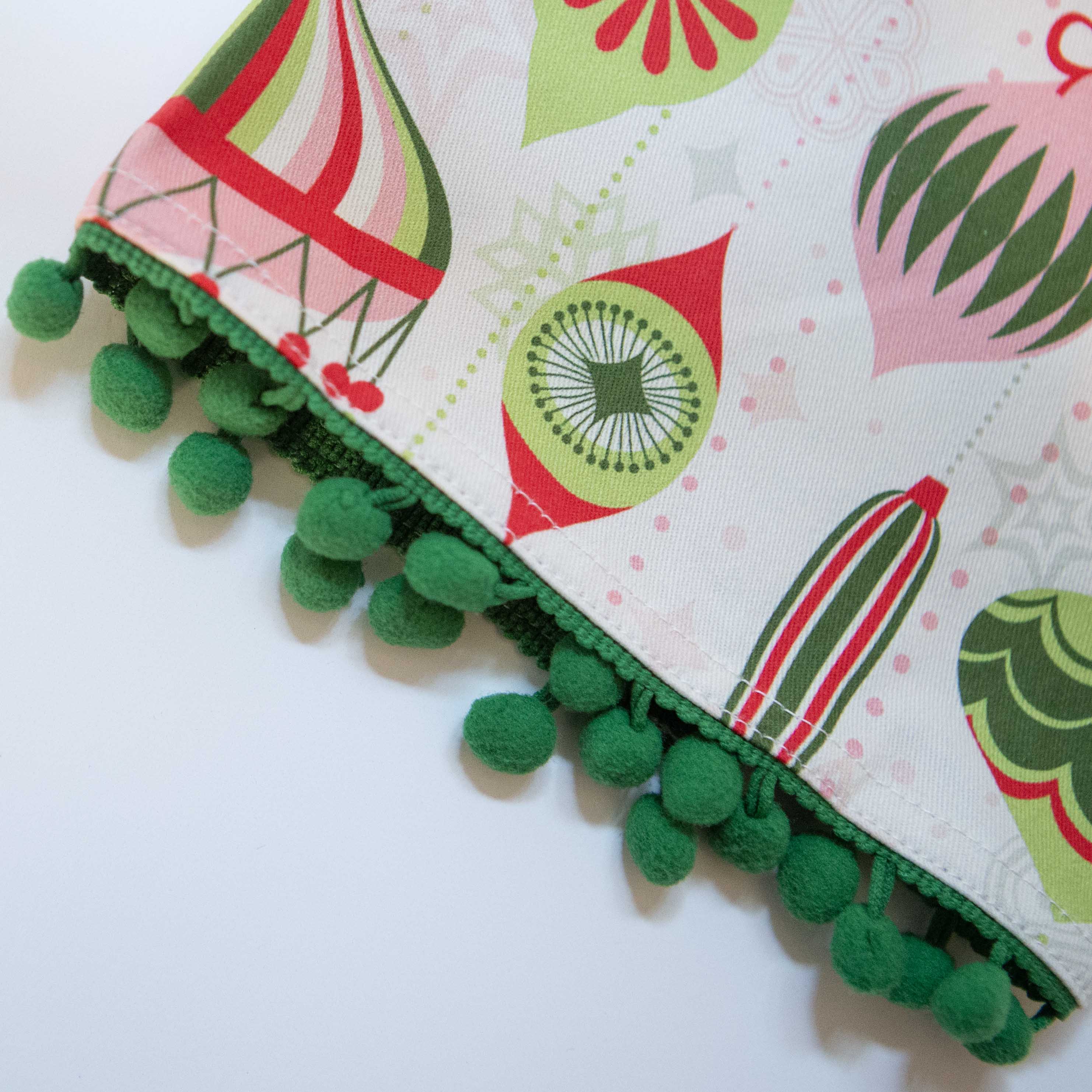 Holiday Mid century Modern Ornaments Tea Towel with Trim