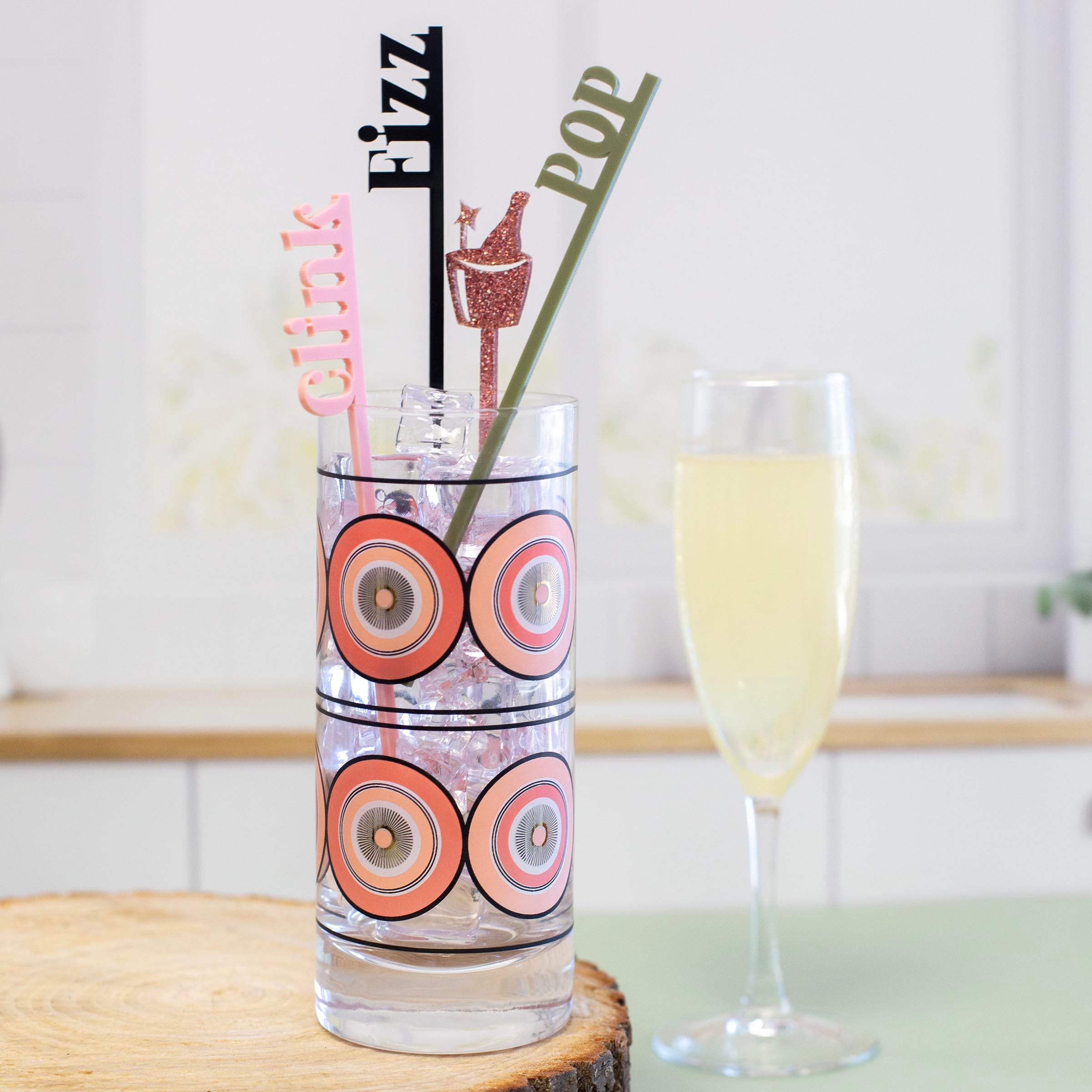 Pop Clink Fizz Celebration Acrylic Swizzle Stix Drink Stirrers