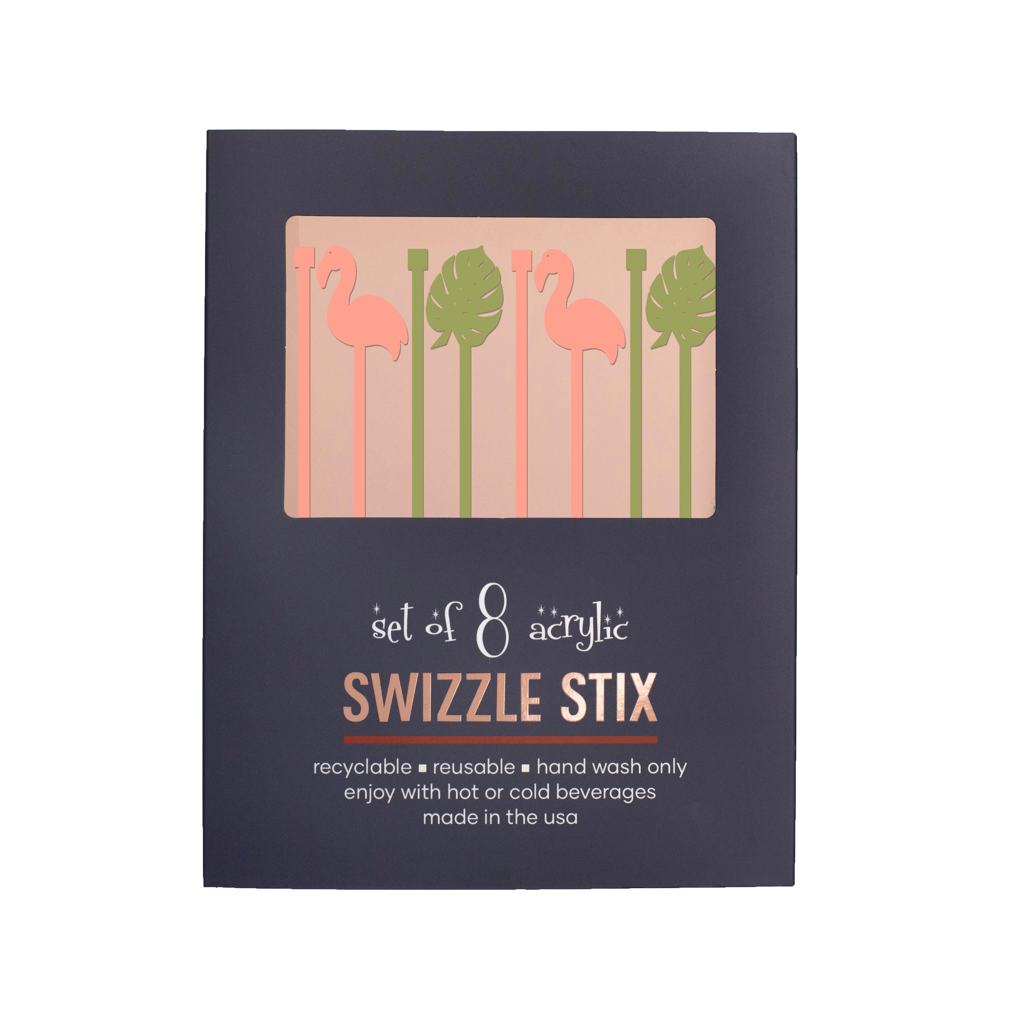Flamingo & Palm Acrylic Beverage Mixing Swizzle Stix