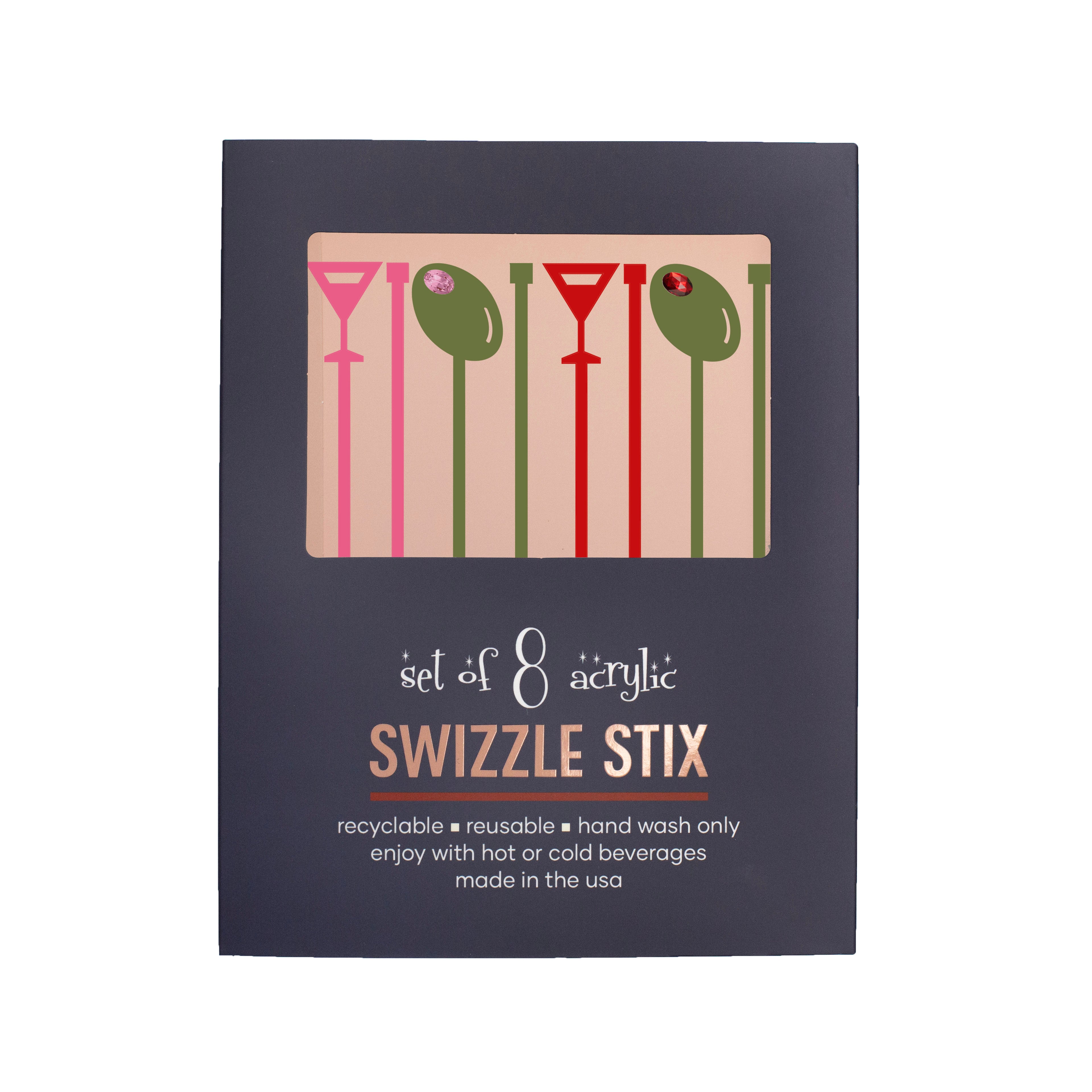 Martini and Olive Acrylic Beverage Mixing Swizzle Stix