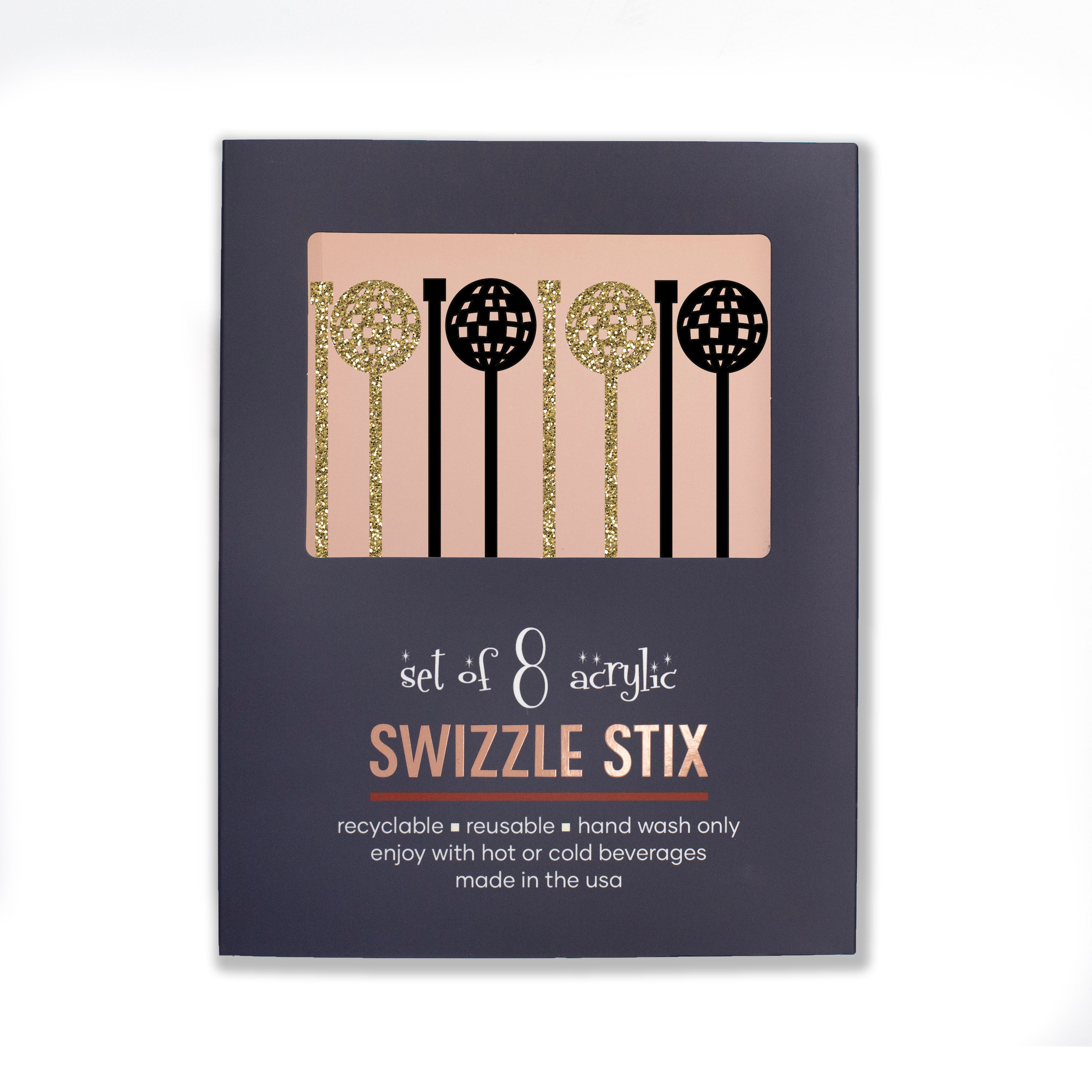 Disco Ball Gold and Black Acrylic Drink Stirrer Swizzle Stix