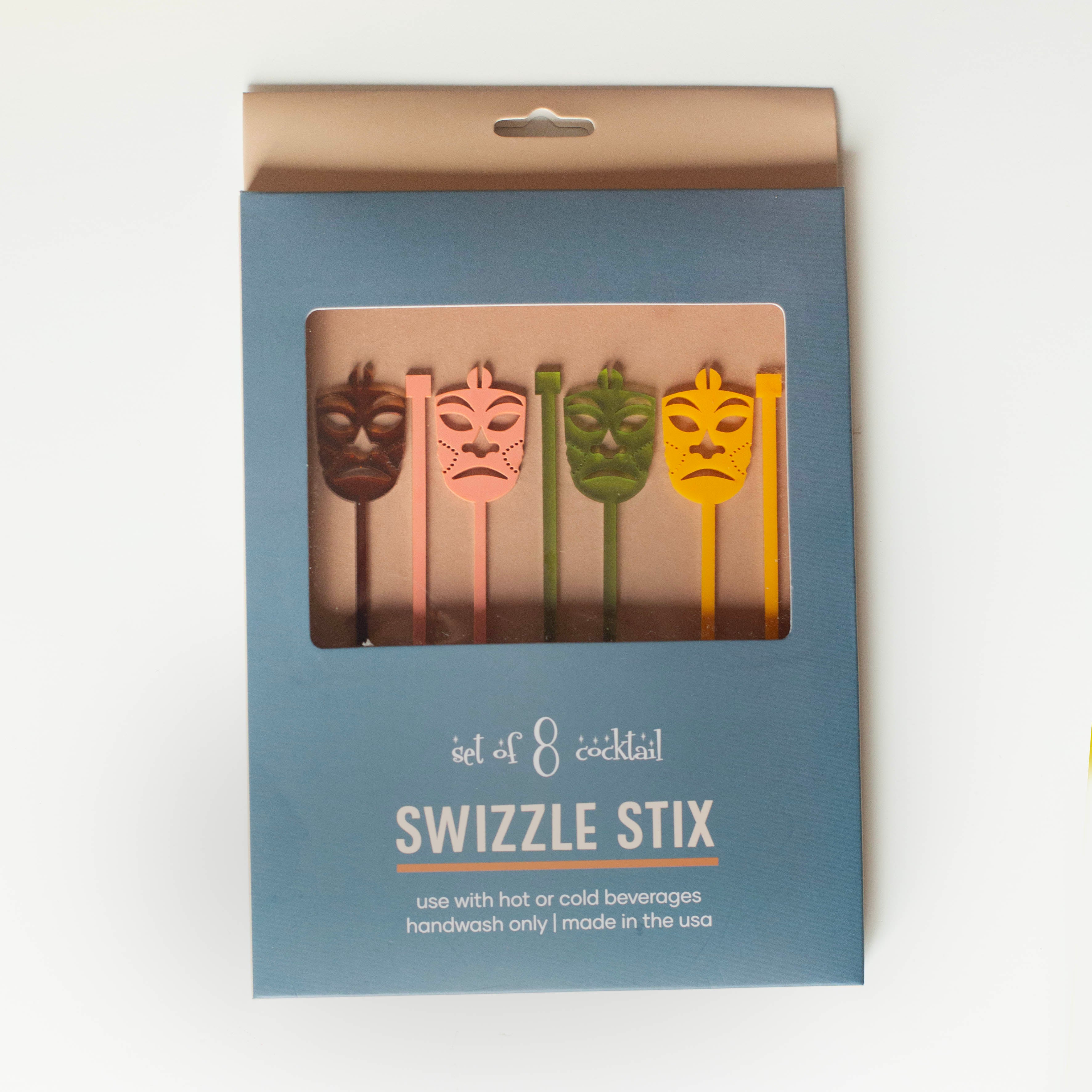 Tiki Mask Vintage Hawaii Acrylic Drink Stirrer Swizzle Stix