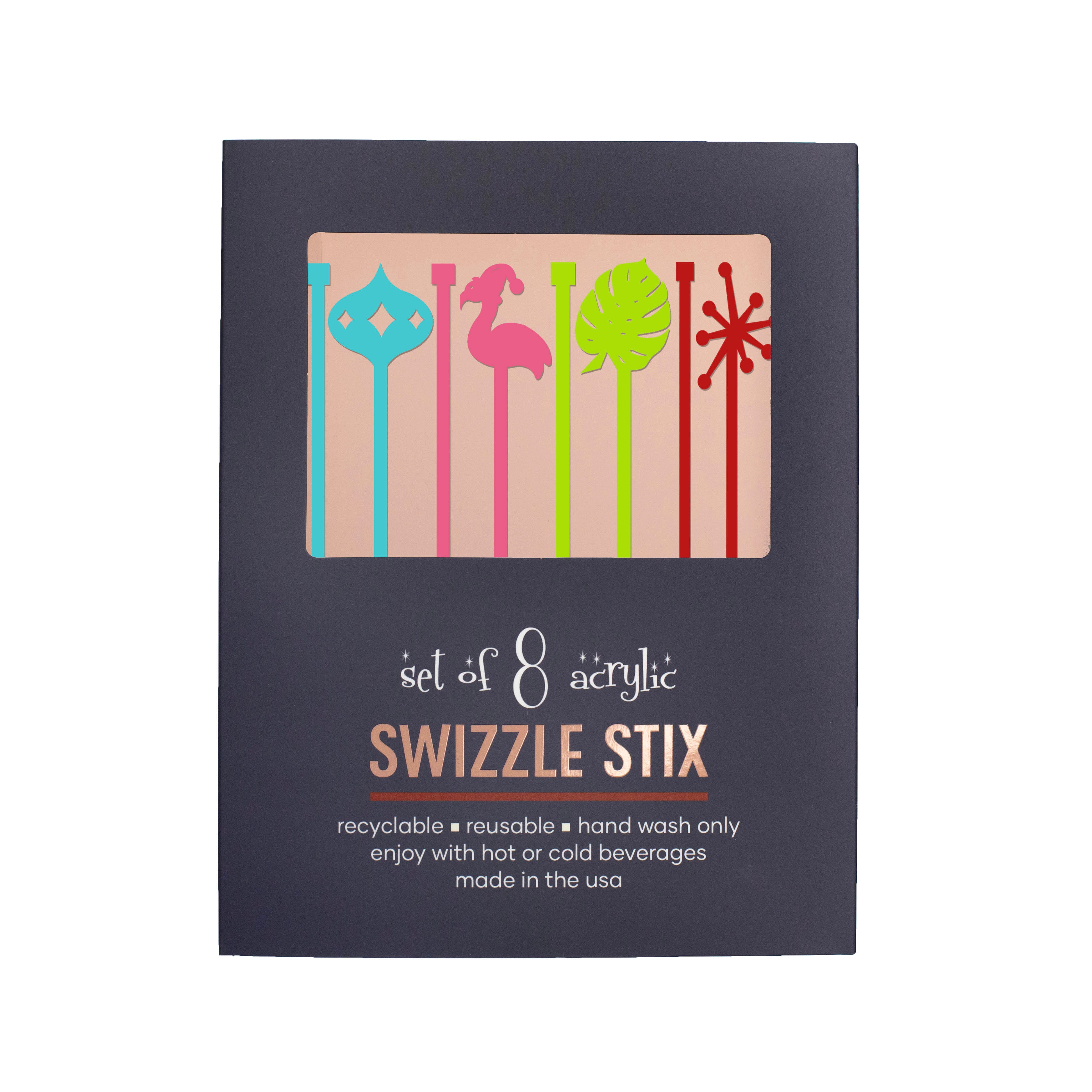 Flamingo Coastal Christmas Acrylic Beverage Mixing Swizzle Stix