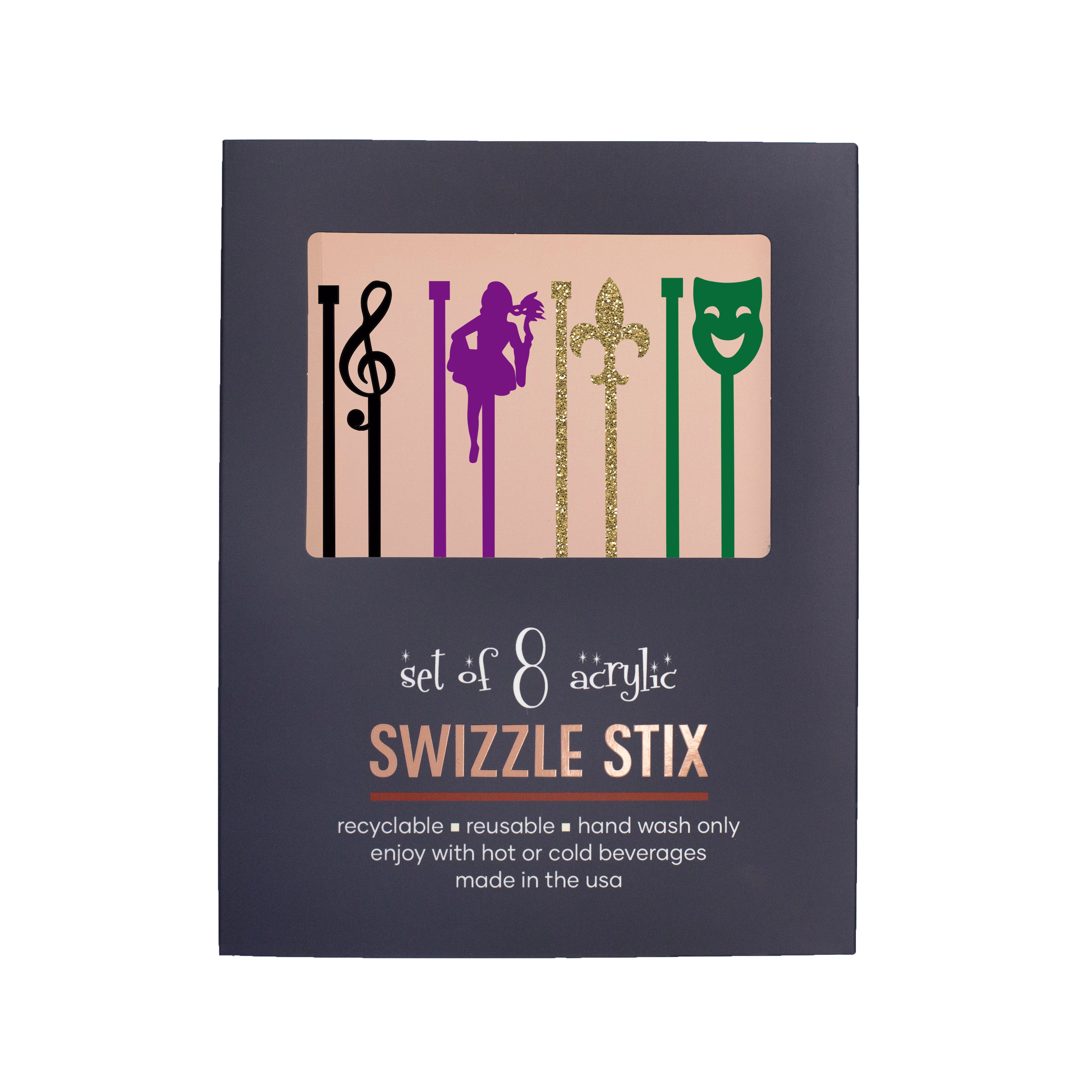Mardi Gras Acrylic Vintage Beverage Mixing Swizzle Stix