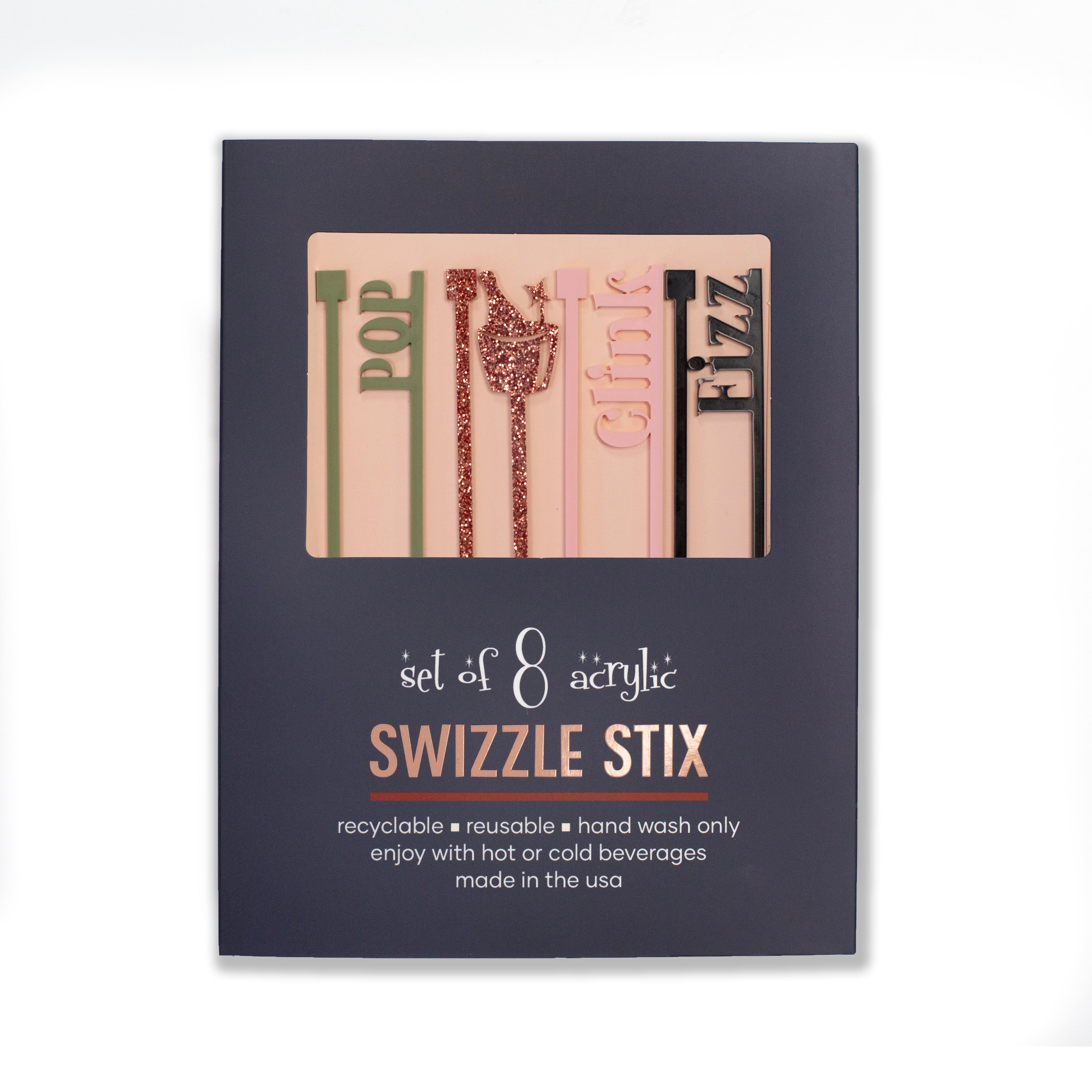 Pop Clink Fizz Celebration Acrylic Swizzle Stix Drink Stirrers