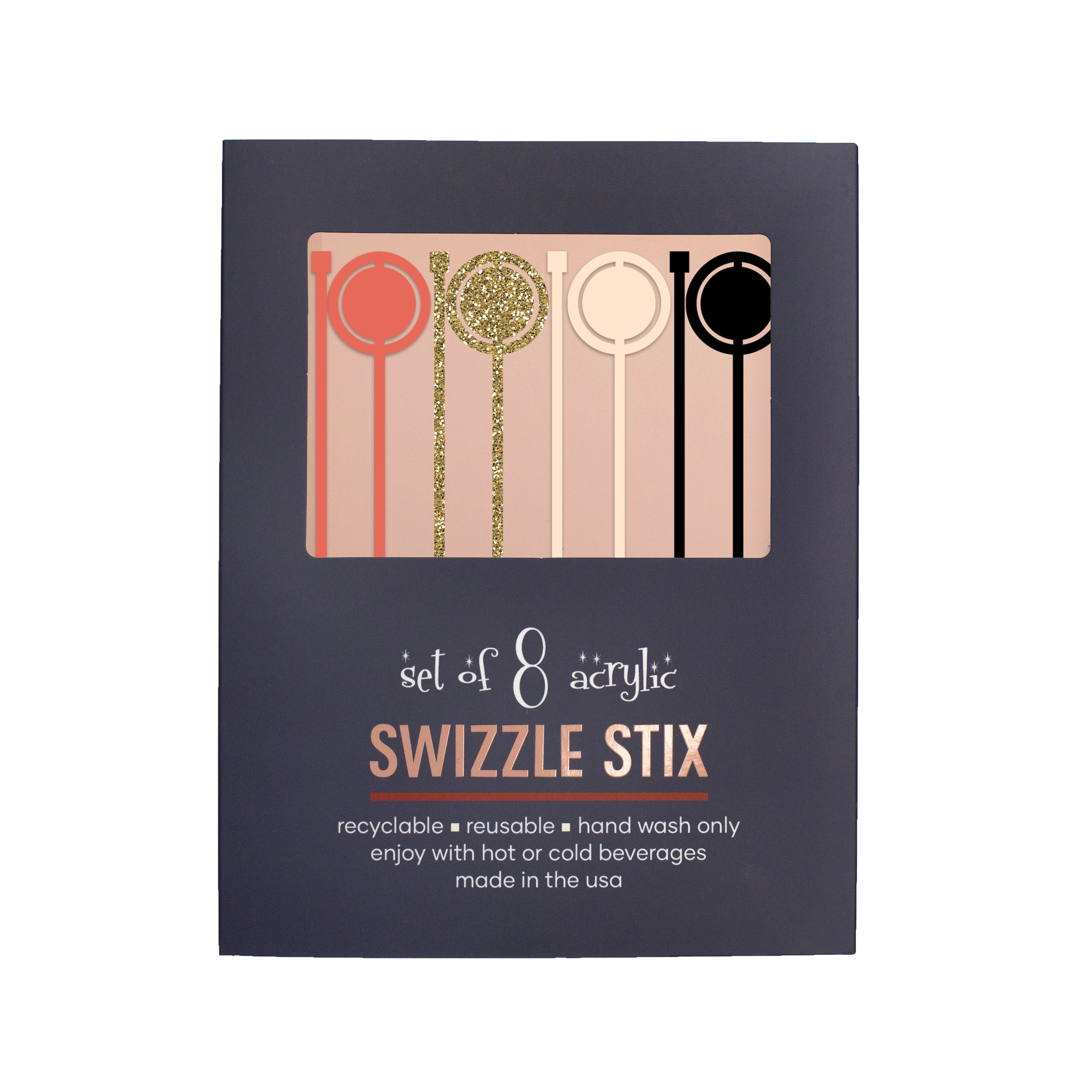 Pink and Gold Round Acrylic Swizzle Stix Drink Stirrers