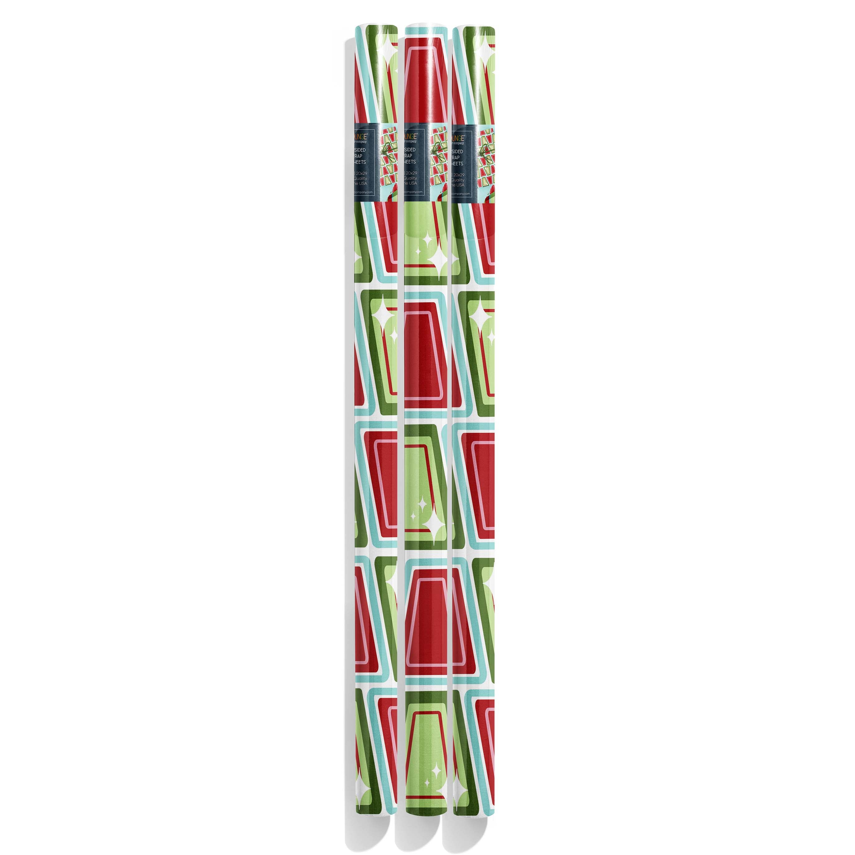 Star Trio Geometric Holiday Double Sided Gift Wrap Set of 2