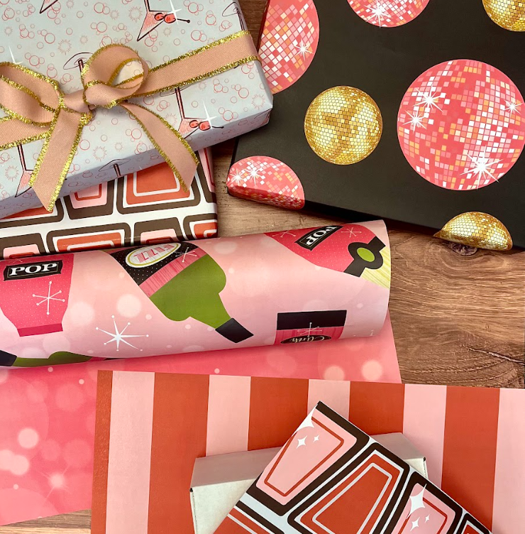 Martini Mid Century Modern Cocktail Gift Wrap Craft Sheets