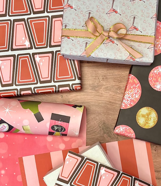 Martini Mid Century Modern Cocktail Gift Wrap Craft Sheets