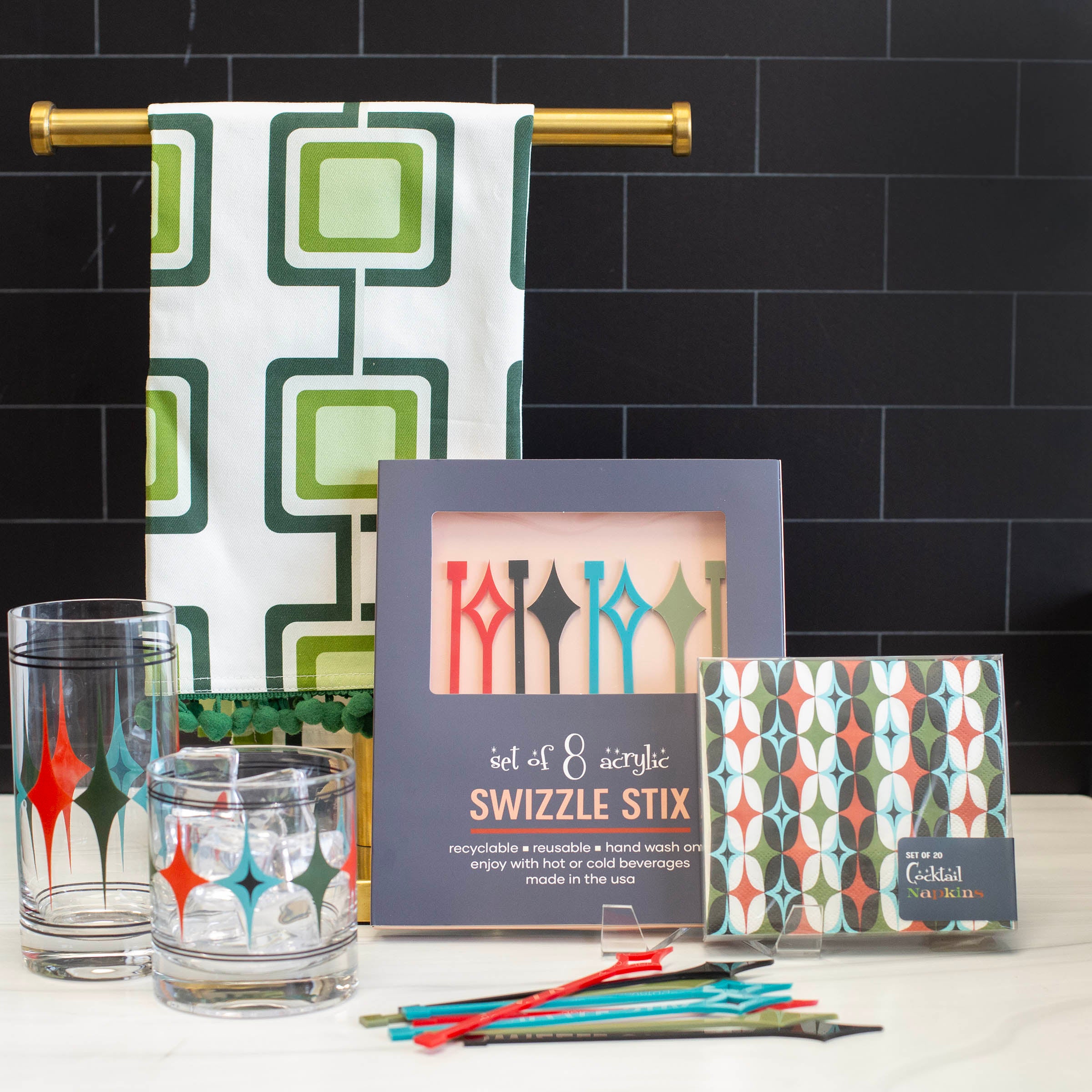 Starlight Diamond Mid Century Modern Retro Cocktail Beverage Napkin