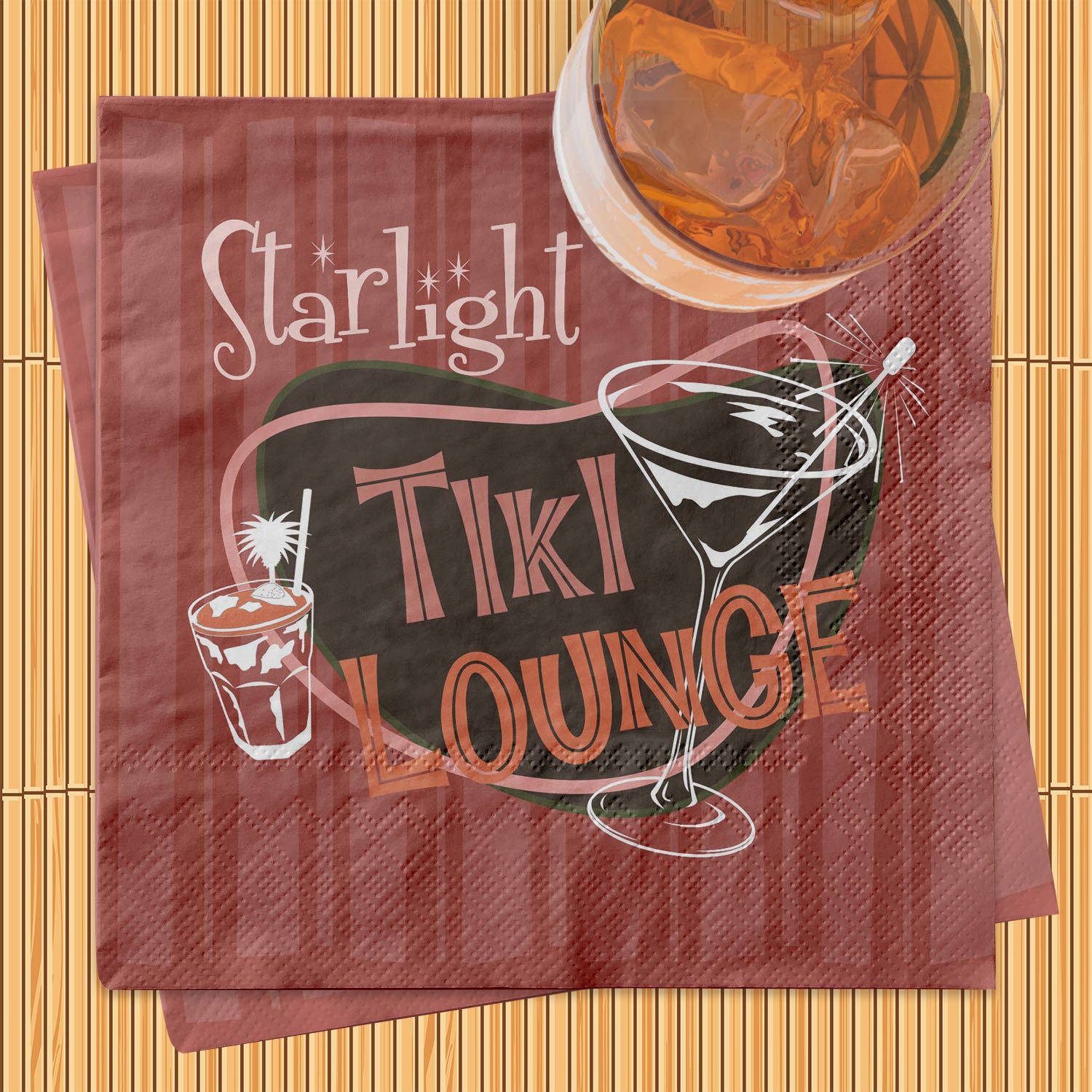 Starlight Tiki Lounge Vintage Cocktail Beverage Napkin